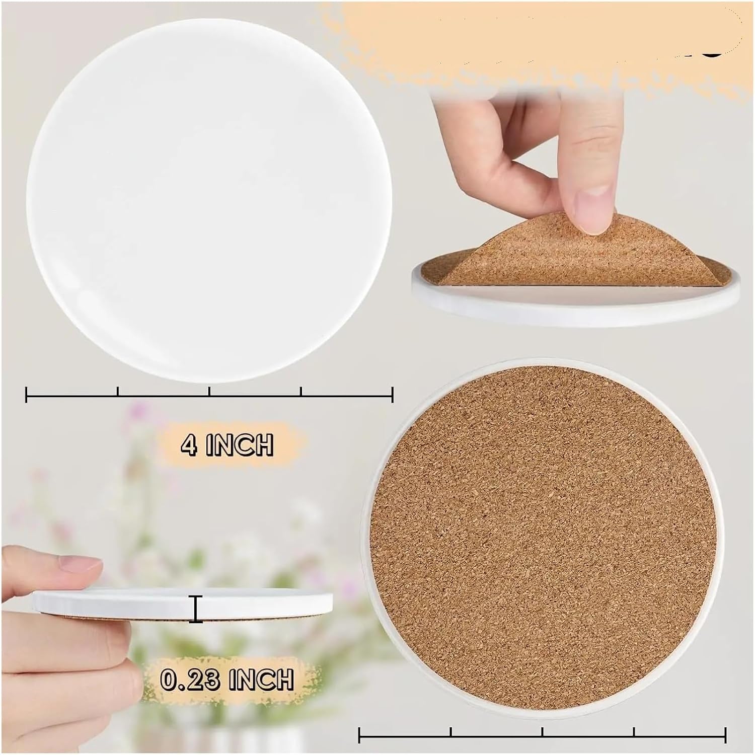 10pcs 4inch Blank Ceramic Cork Backing Pads