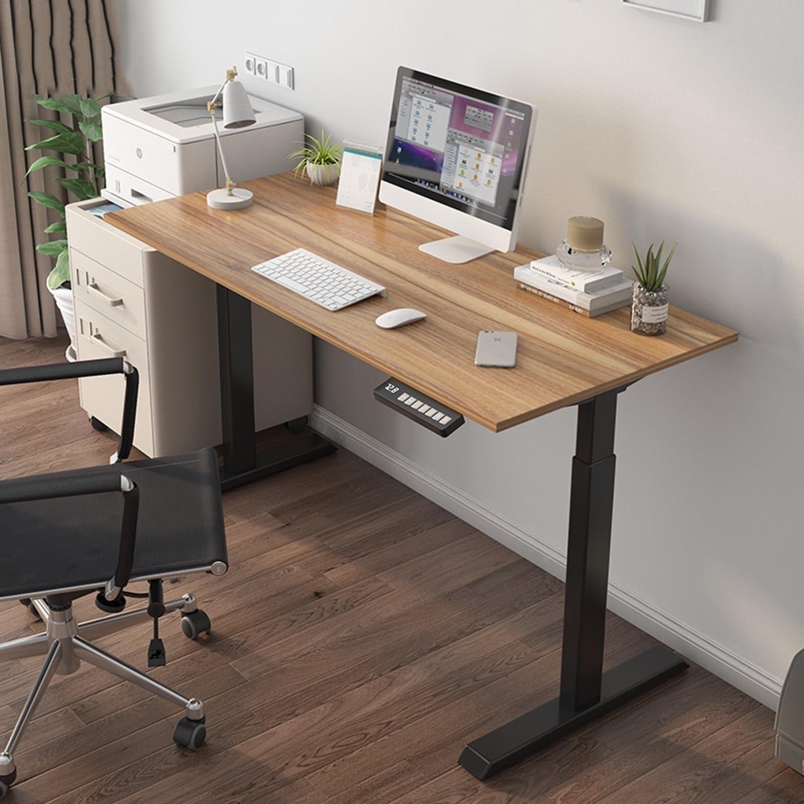 Convertitore elettrico da scrivania regolabile in altezza per sedersi a stare in piedi, per postazione di lavoro di casa e ufficio, design moderno con scrivania spaziosa e meccanismo di sollevamento