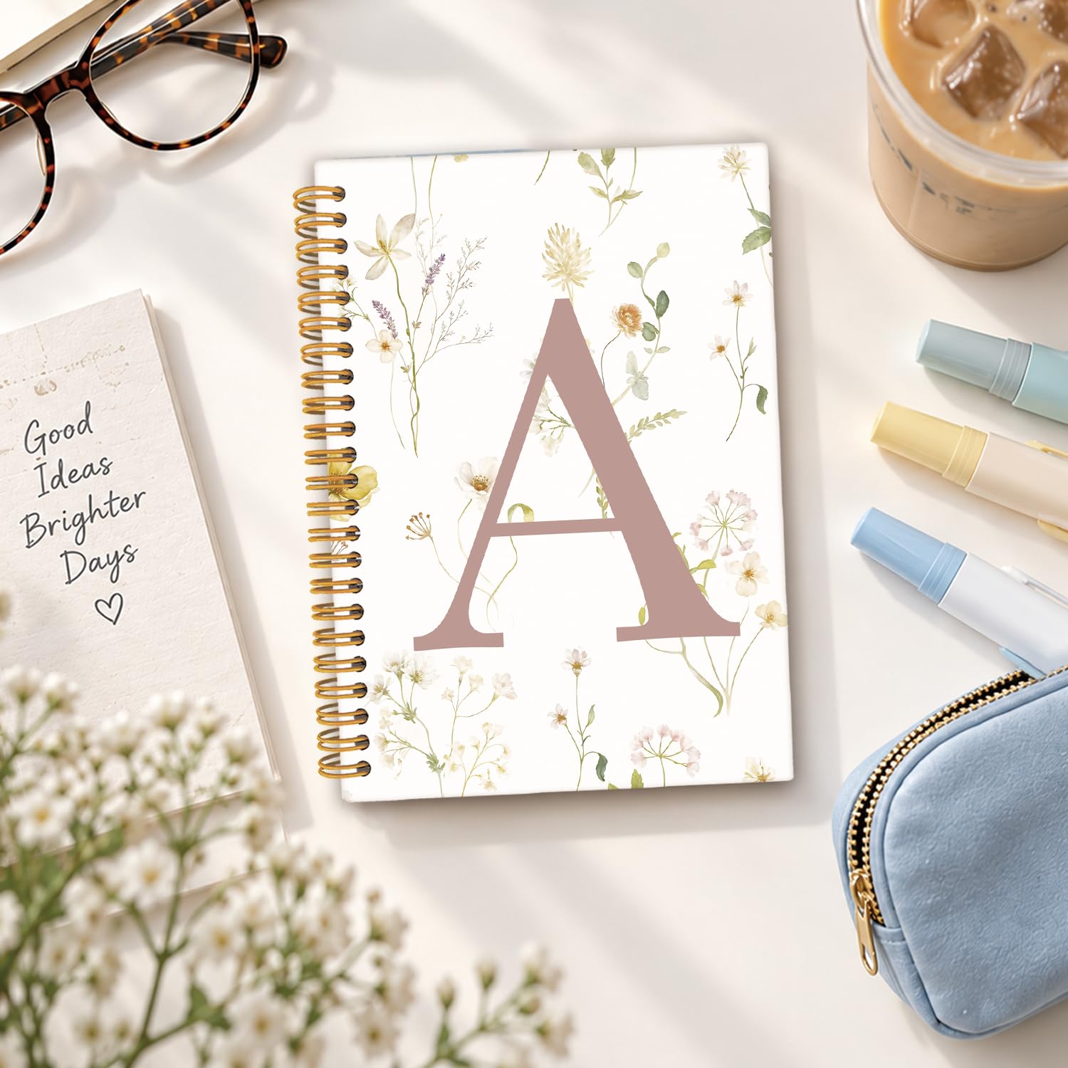 Notizbuch mit Anfangsbuchstabe A, monogrammiertes Geschenk für Frauen, Tagebuch für Teenager-Mädchen, niedliche personalisierte florale Tagebücher, Notizbücher für Frauen