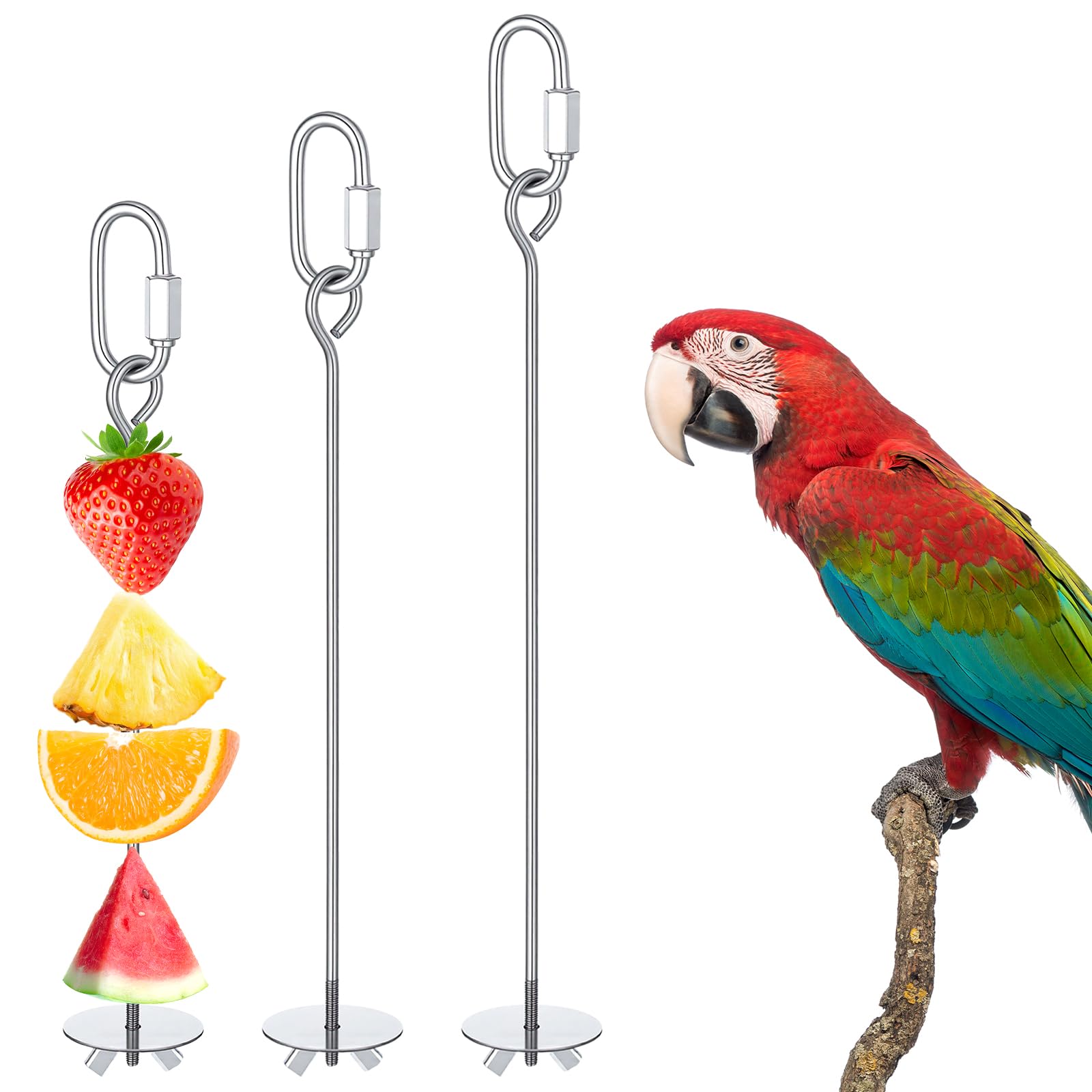 Cobee 3 Stück Vogelspieß Papageienspieß Futterspender, Edelstahl Vogel Spieß Wellensittich Zubehör Edelstahl Hühnergemüsespieß Vogelspielzeug Für Wellensittiche Sittiche Nymphensittiche