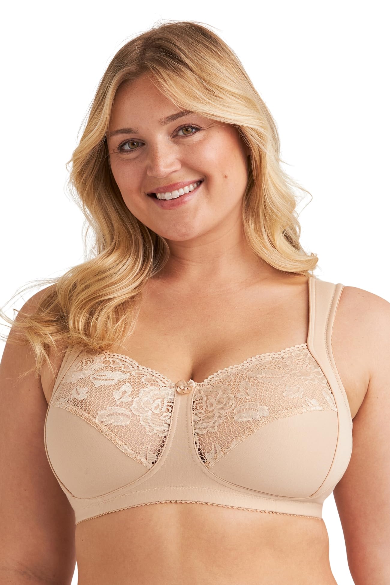 Miss Mary of Sweden Lovely Lace Womens Non-Wired Full Cup Cotton Bra 46D Beige