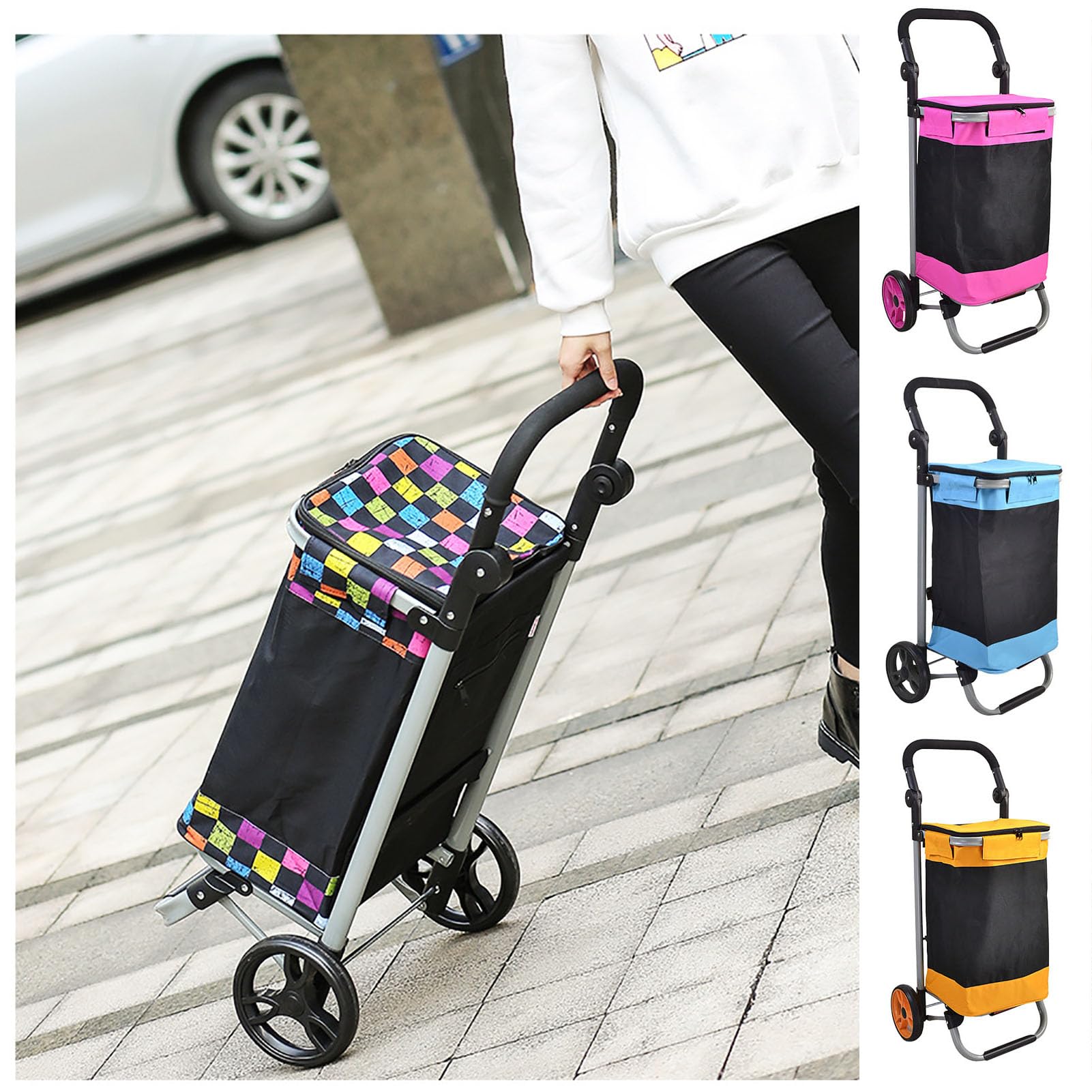 Carrito de Compras Plegable con Ruedas Carrito Utilitario Ligero para Uso Diario Carrito de Almacenamiento Portátil Compacto para Ancianos y Familia,Azul