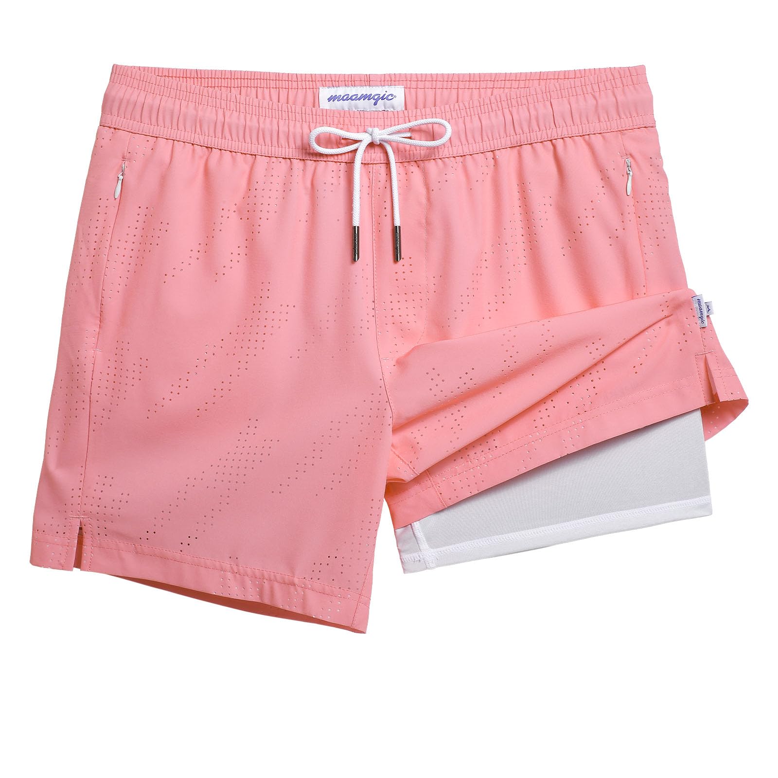 maamgic Mens Swim Trunks with Compression Liner 5 Inch Inseam Quick Dry Board Shorts with Zipper Pockets Swimming Shorts