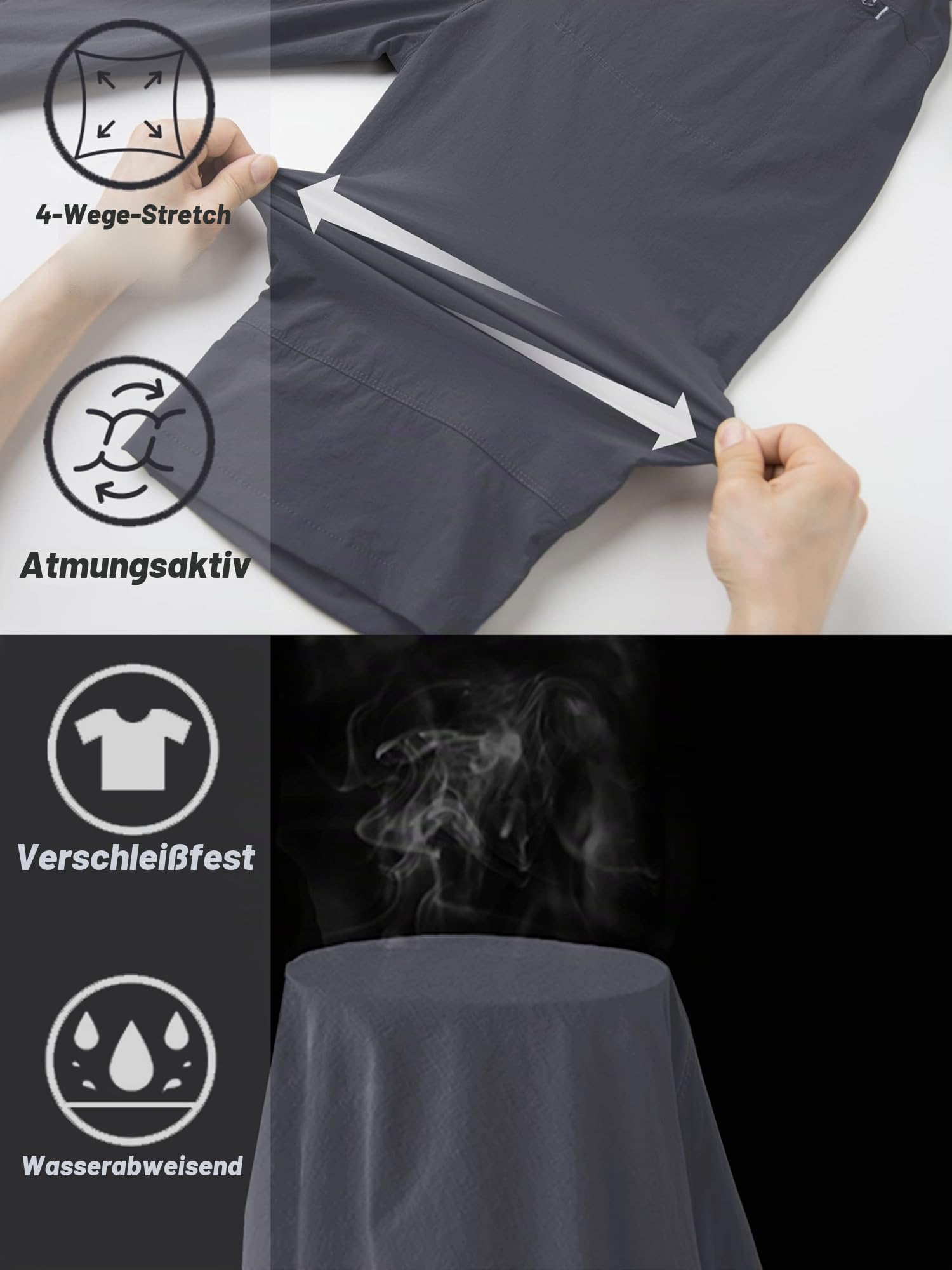 TACVASEN Herren Kurze Wanderhose 3/4 Hose Schnelltrocknende Sport Shorts mit Reißverschlusstasche