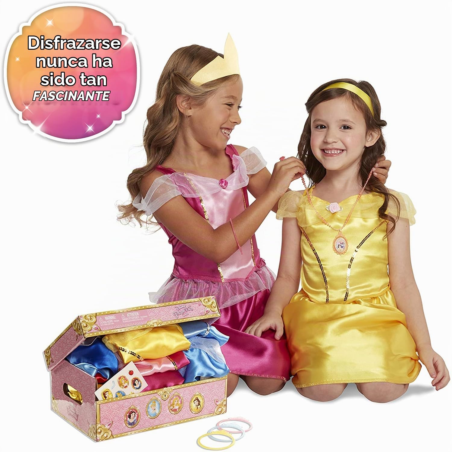 Princesas Disney - Baúl de 4 Disfraces de las Clásicas Princesas Disney – Este Set Incluye Hasta 21 Piezas y Accesorios – Tallas Ajustadas a Niñas 4 – 6x (L)