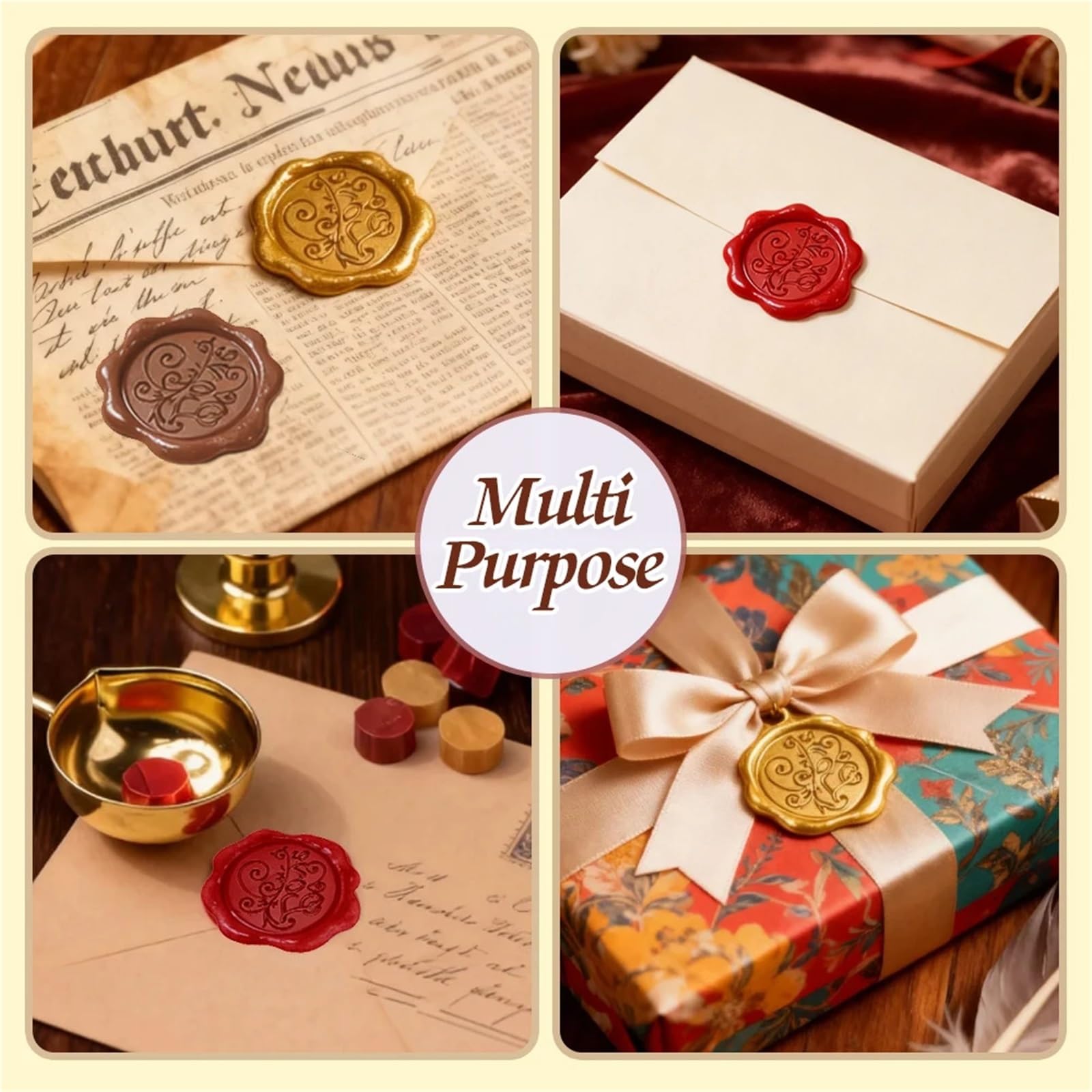 Ceralacca Set Di Timbri for Sigillo Di Cera Con Manico In Legno Massiccio | Cucchiaio fondente, candele con perline Kit di sigillatura vintage for lettere di invito(158pcs Xmas)
