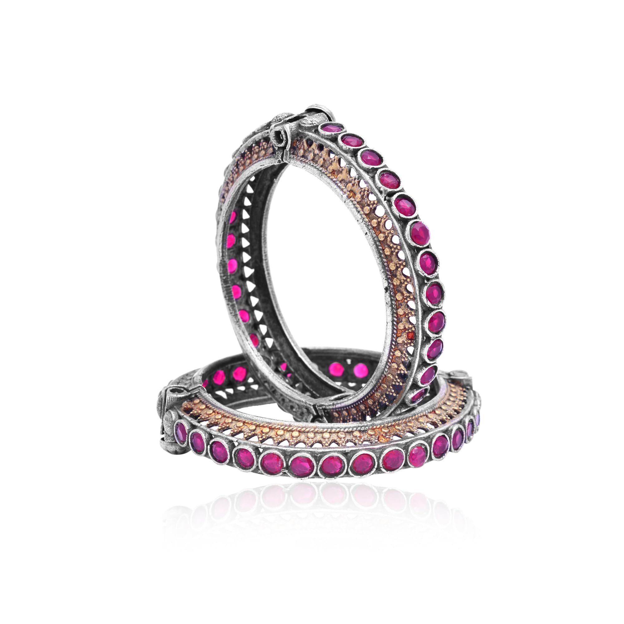 Tvayaa Art Silver Oxidised Bangles Dual Tone Pink Stones Openable Screw Vintage Style Kada Traditional Jewellery For Women & Girls (Pack- 2 Piece Bangle) (B0CB1JCNNB) Amazon Price History, Amazon Price Tracker