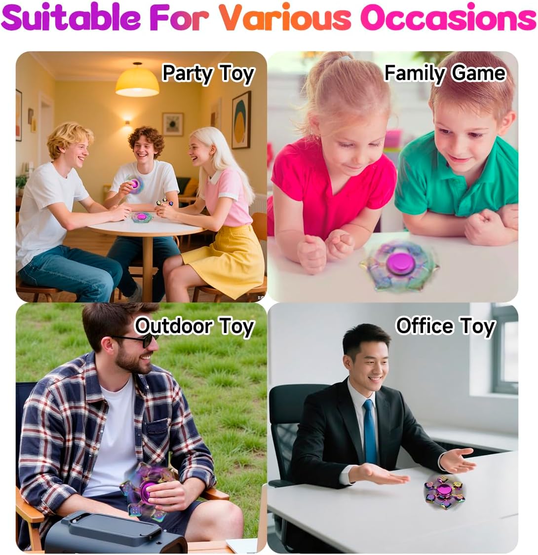 Condition photo showing New/Like New for Fidget Spinner, RizzRosa Metal Fidget Spinner for Party Favors,Upgrad Luminous Stickers Fidget Spinners, Suitable for Travel, Friends Gathering, Decompression, Desktop Games,Noctilucent Silver