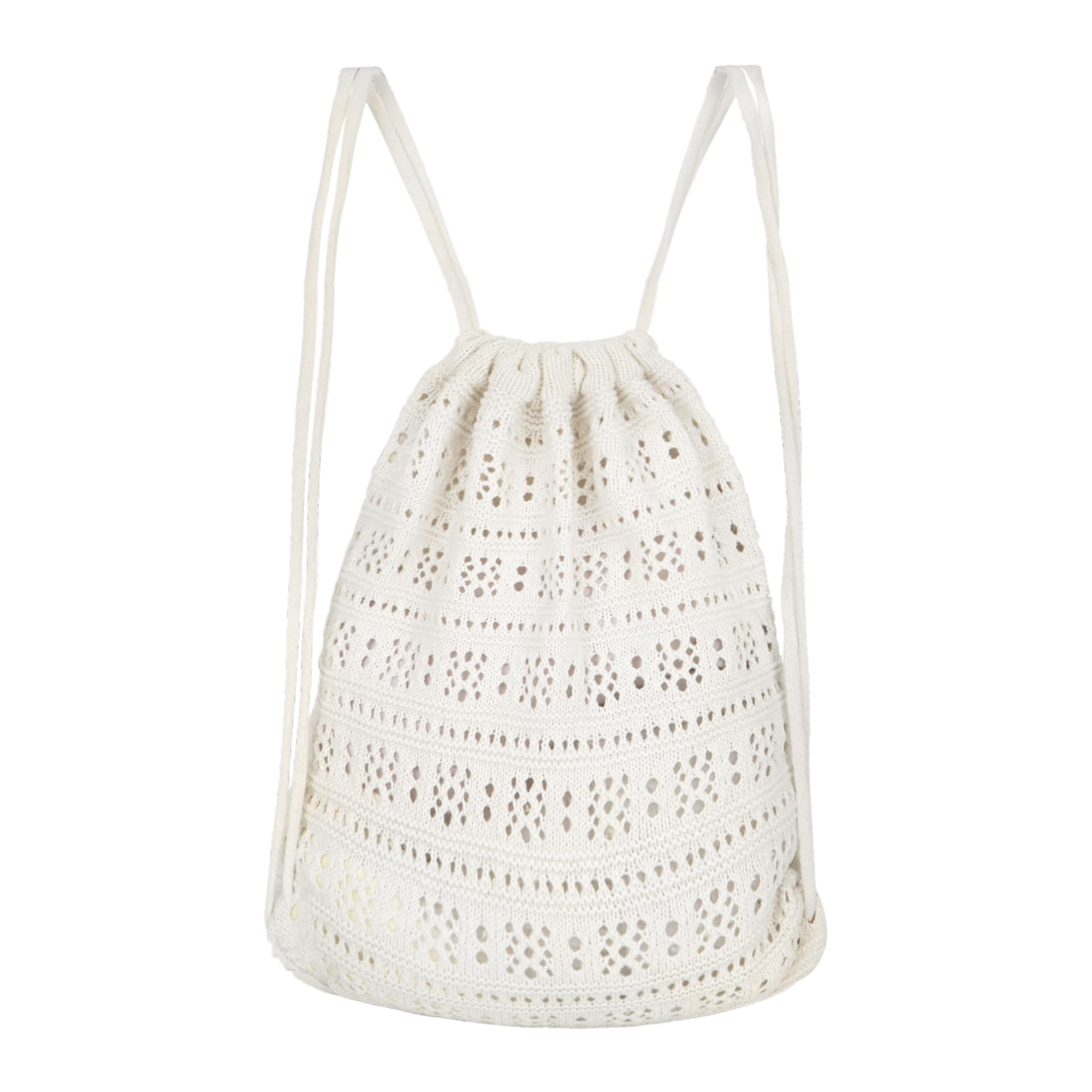 Lobagve Bohemian Drawstring Backpack Light Cinch Bag Gym Sack String Bag, Hollow Out-white, One Size