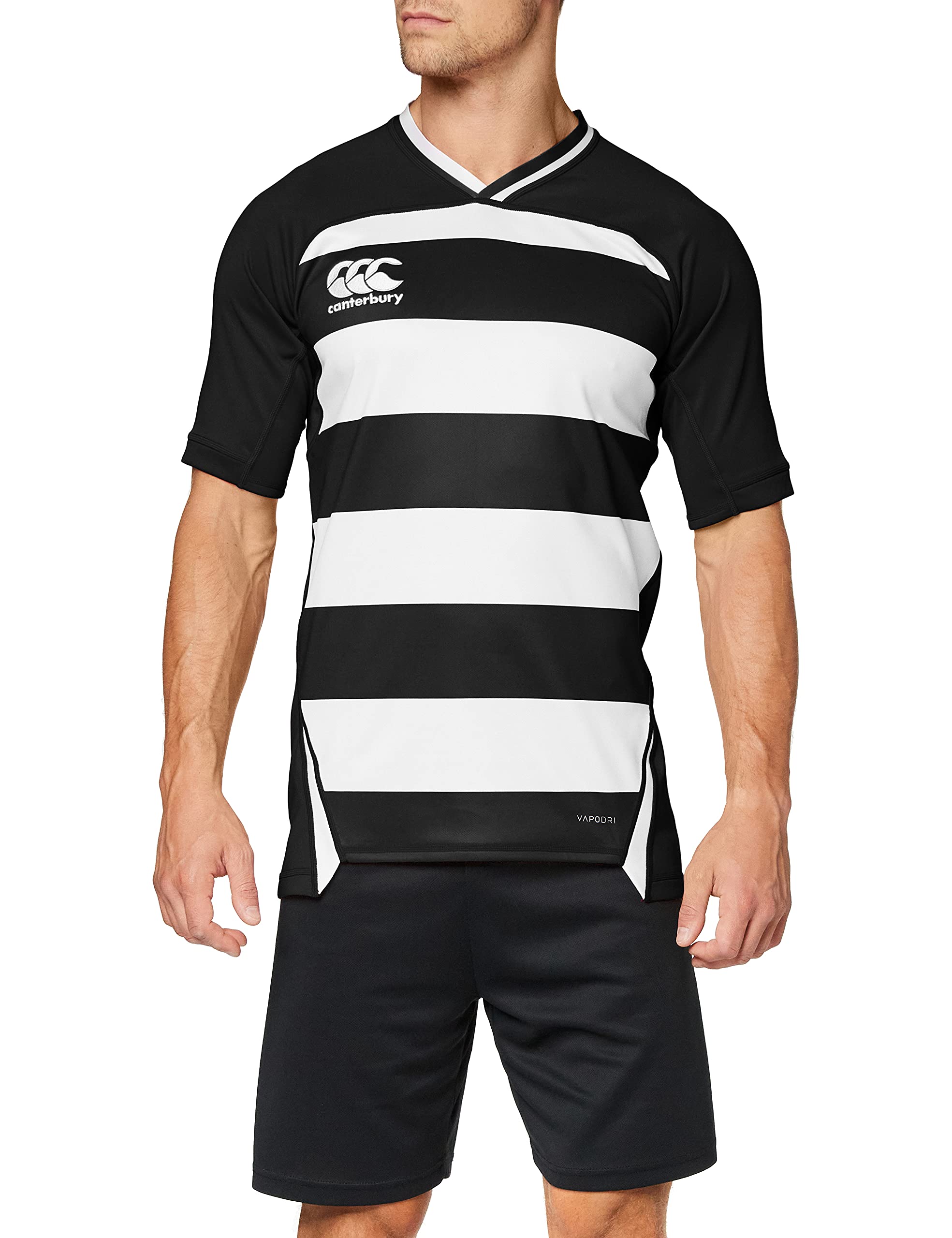 Canterbury Men's Vapodri Evader Hooped Rugby Jersey, Black, XS