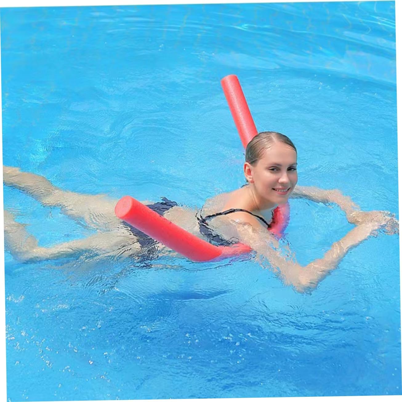 2Pcs Pool Noodles 59" Foam Swimming Noodle Floating Pool Noodles Inflatable Foam Tube Swim for Kids and Adults (Red and Blue)