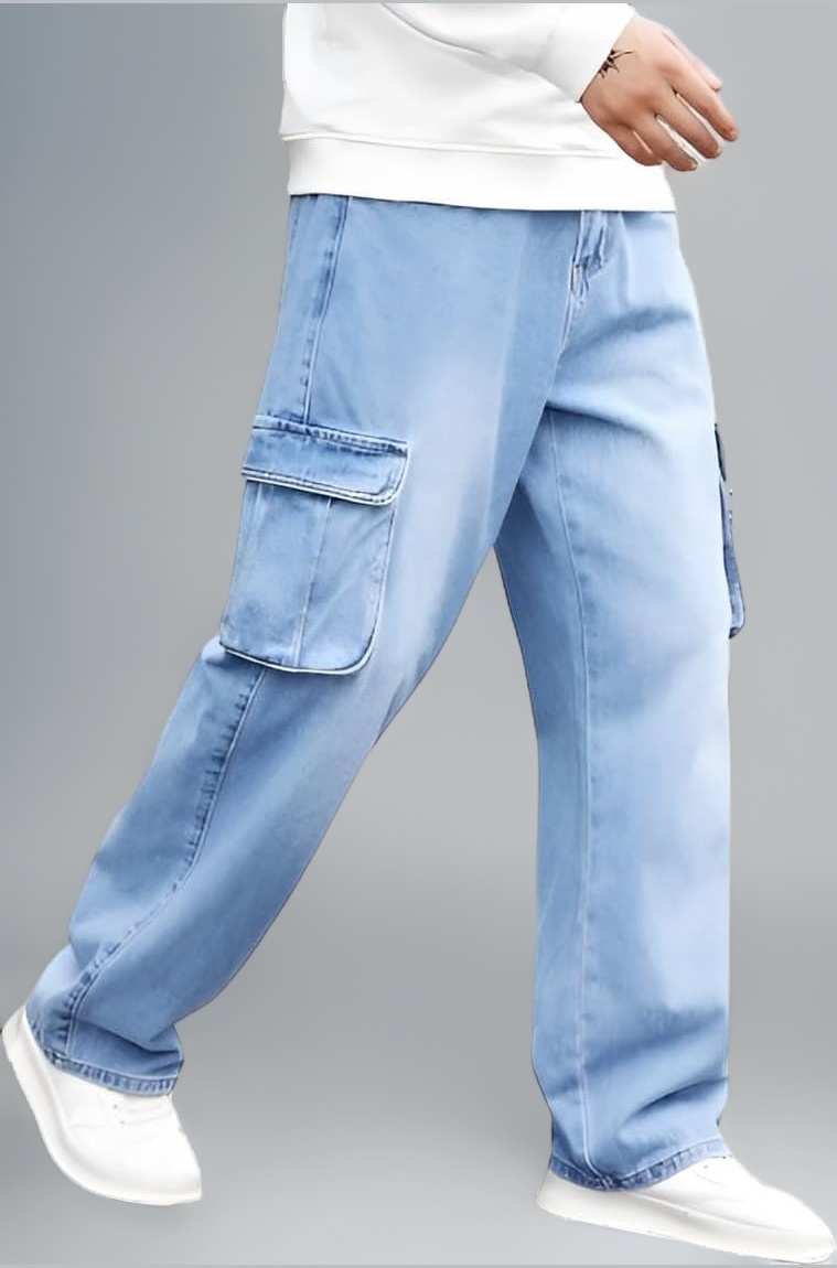 Ben Martin Men's Denim Cotton Cargo Jeans || Stretchable Baggy Fit || High Waist Loose Cargos for Men with Box Pockets || Stylish Gen-Z Streetwear || Sizes 28–40 || Black, Khaki, Grey & More
