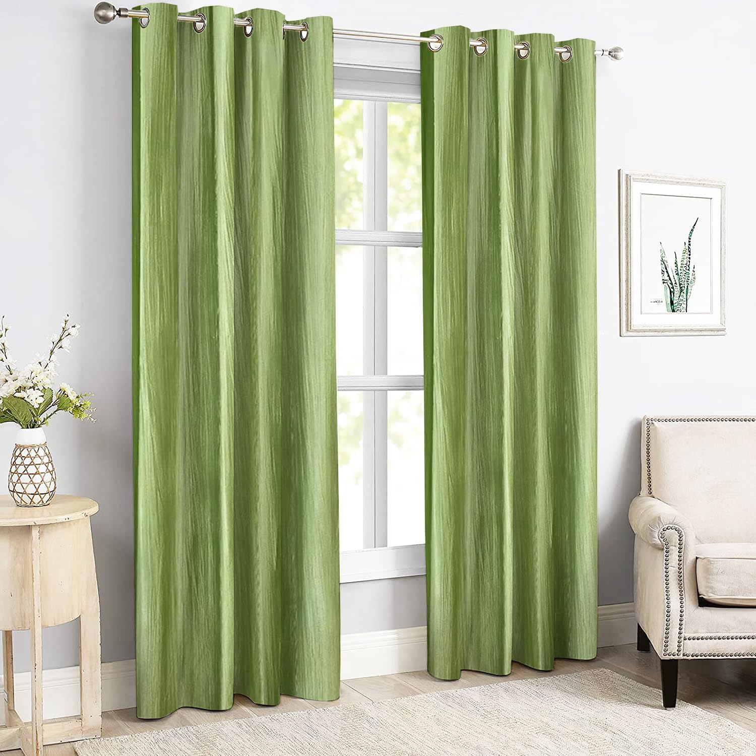DEVSANG Polyester Texture Plain Eyelet Door Curtain 7 feet Long Pack of 1-Pista Green