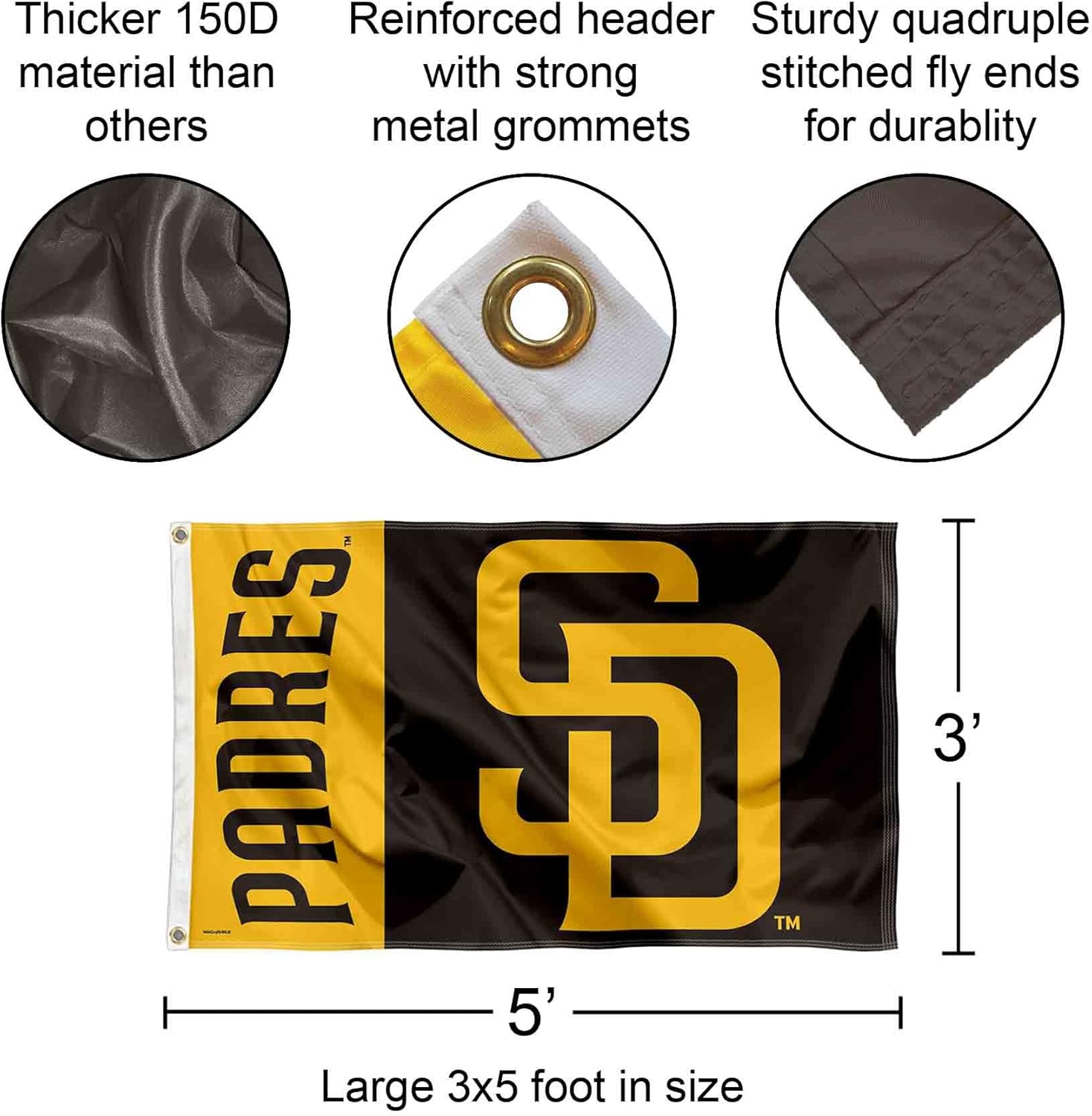 San Diego Padres 3x5 Foot Grommet Flag - Image 2