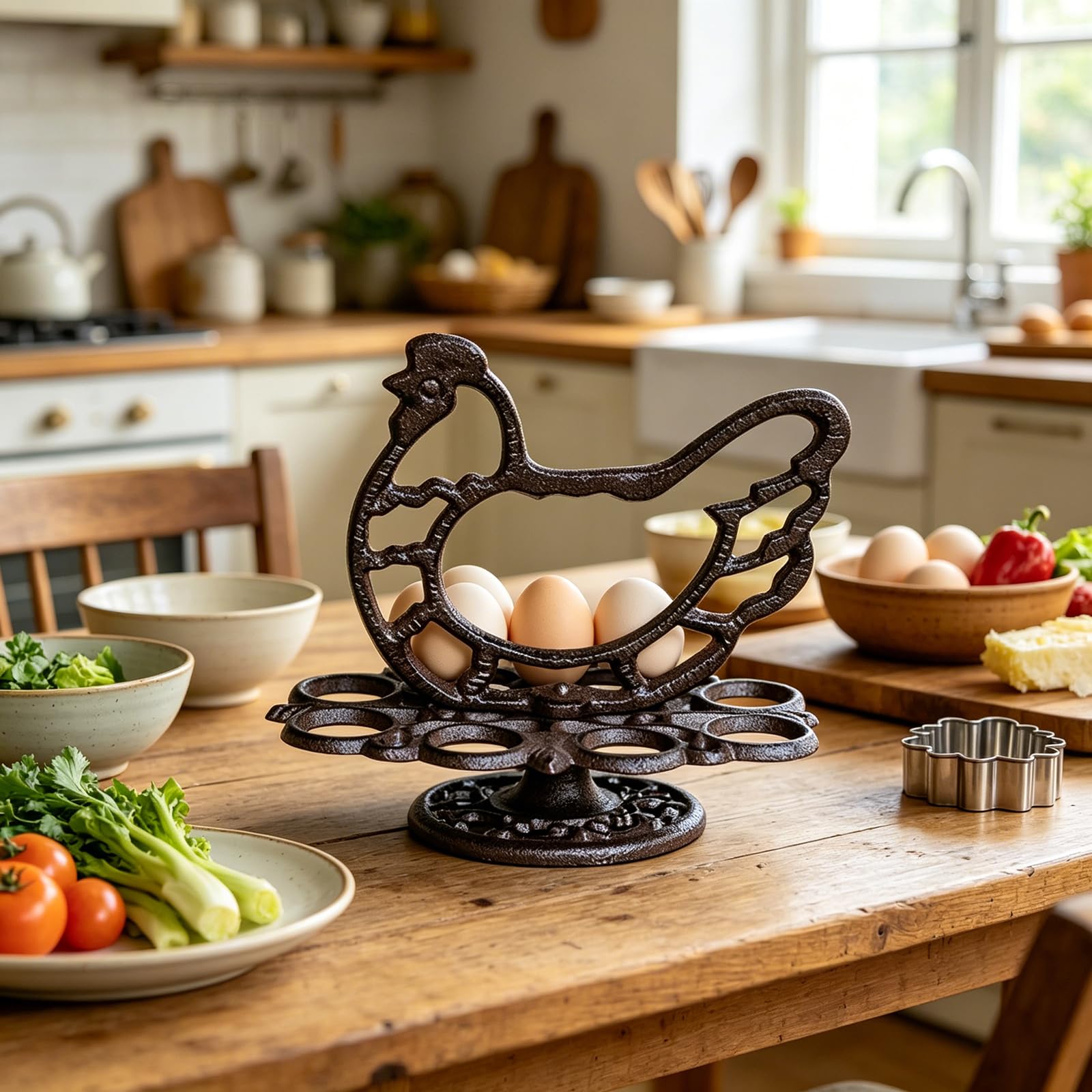 Estante para Huevos de gallina de Hierro Fundido de Estilo Europeo, Ideal para restaurantes y cafeterías, Estante para Huevos