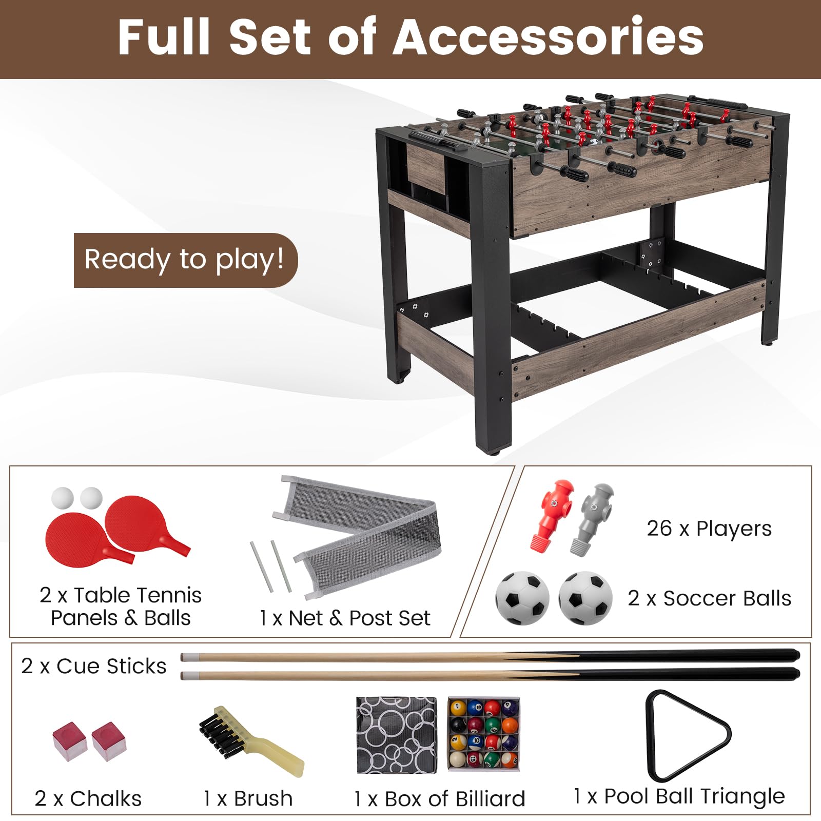 FANTASK 2-in-1 Drehbarer Multifunktionsspieltisch Tischkicker Billard Komplett Set mit Zubehör