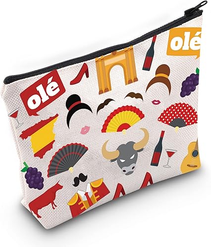 LEVLO España regalo de viaje flamenco tema cremallera bolsa bolsa recuerdo español regalo Matador merch, Ole, Bolsa de cosméticos