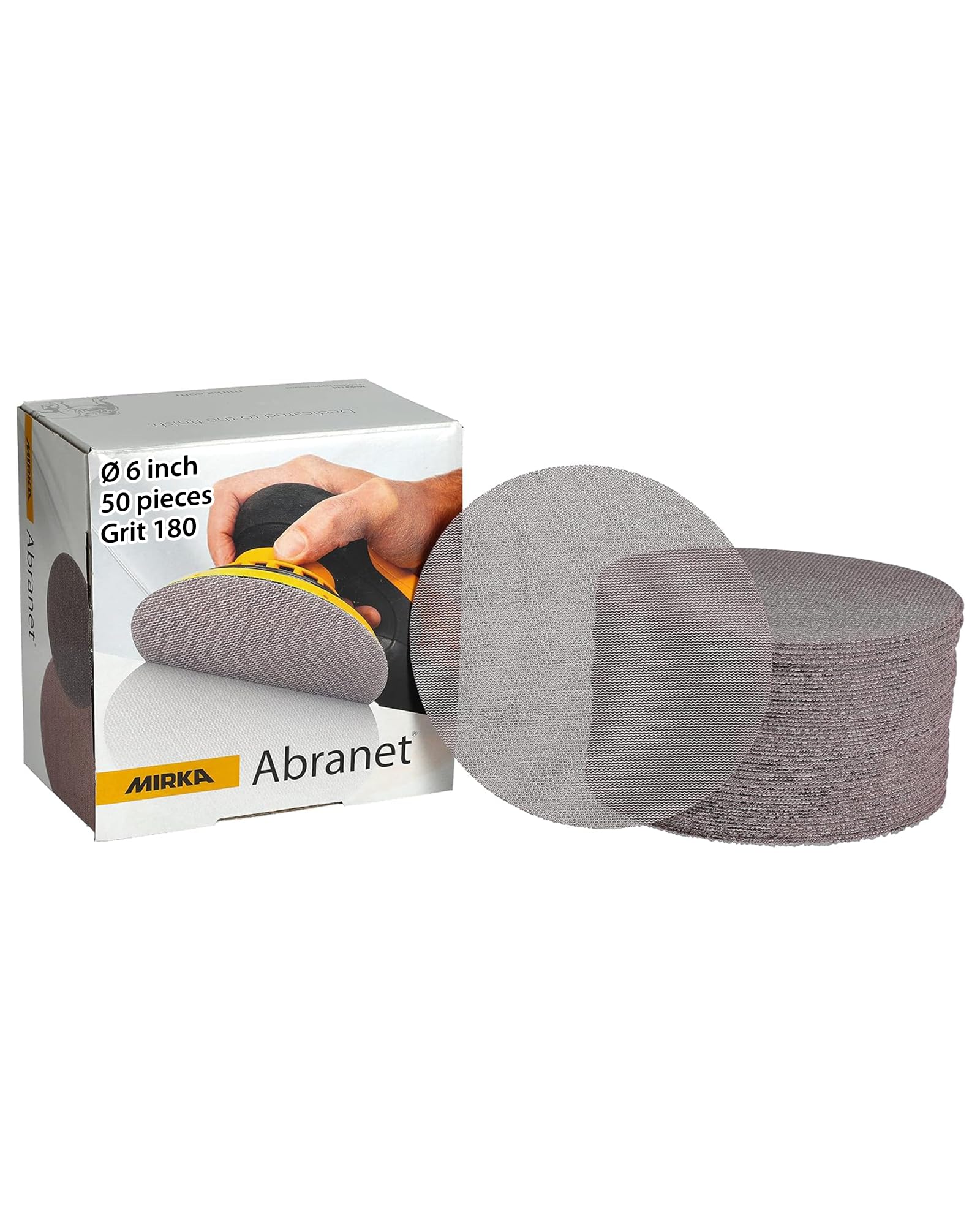 Abranet Mesh Sandpaper Discs, 6-inch, Grit 180 Hook and Loop Net Sanding Pads for Dust-Free Sanding, Suitable and Efficient for Wood, Metal, Plastic, Lacquer, and More, 50pcs for Orbital Sanders
