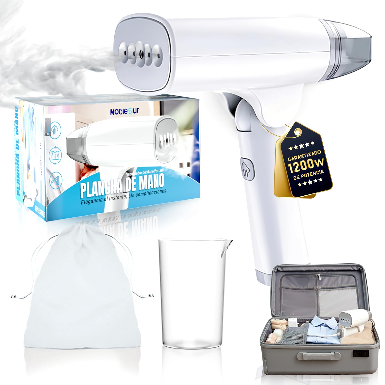 NOBLESUR® Plancha Vertical Vapor PREMIUM 1200W | Plancha Vapor Vertical Plegable y Portátil | Cepillo de Vapor | Apto para Todo Tipo de Ropa | Ideal para Viajes, Hogar y Oficina |