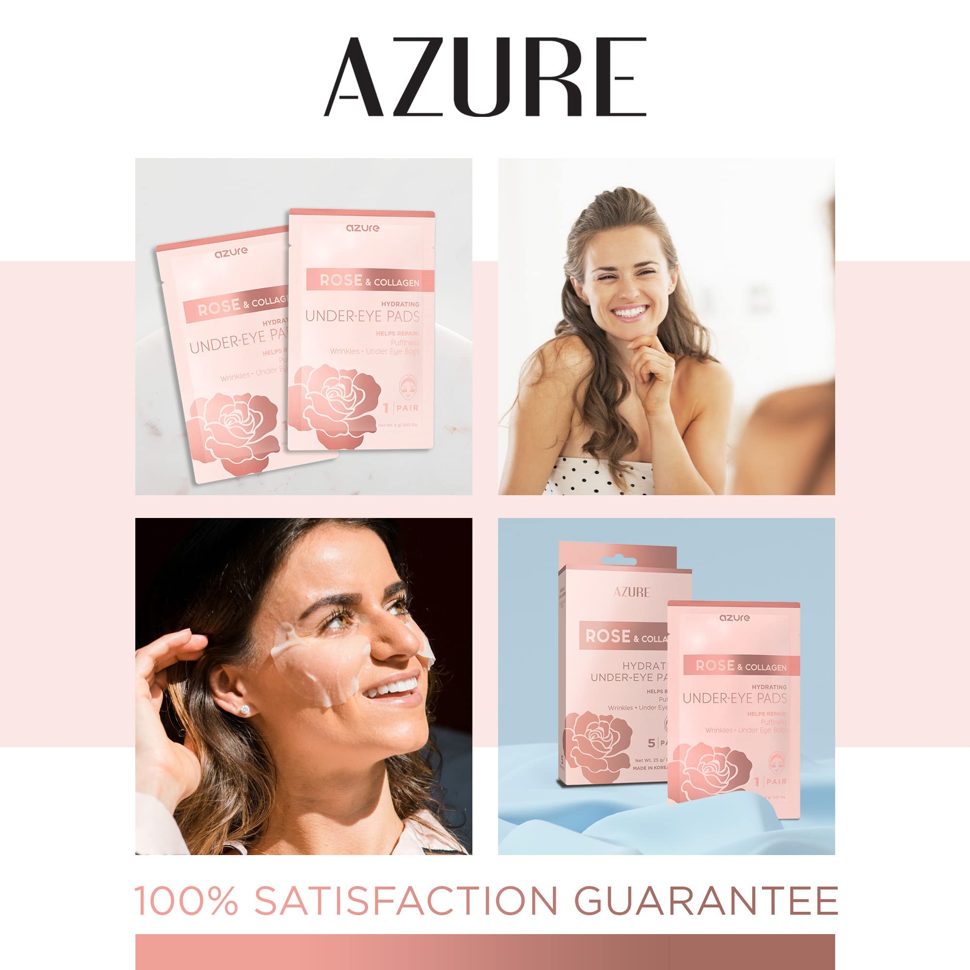 AZURE Rose & Collagen - Almohadillas hidratantes para debajo de los ojos, parches antienvejecimiento, revitalizantes e hidratantes, reduce las líneas finas, arrugas, ojeras e hinchazón, cuidado de la piel fabricado en Corea, 5 pares 7