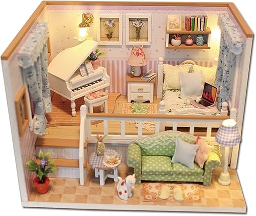 Miniatura 2 de SXPC Montar juguetes de casa de muñecas en miniatura de madera, casa de muñecas en miniatura, juguetes con muebles, luces LED, regalo de cumpleaños