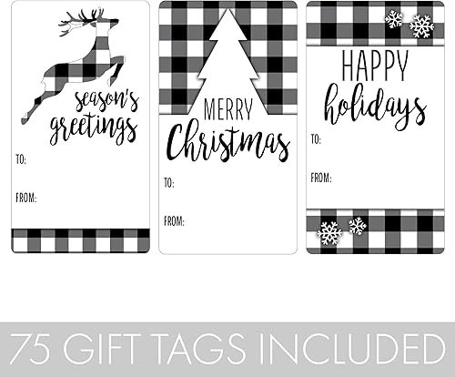 Miniatura 3 de Etiquetas adhesivas de regalo de Navidad a cuadros en blanco y negro  75 etiquetas  Etiquetas de papel de regalo a cuadros  Calcomanías