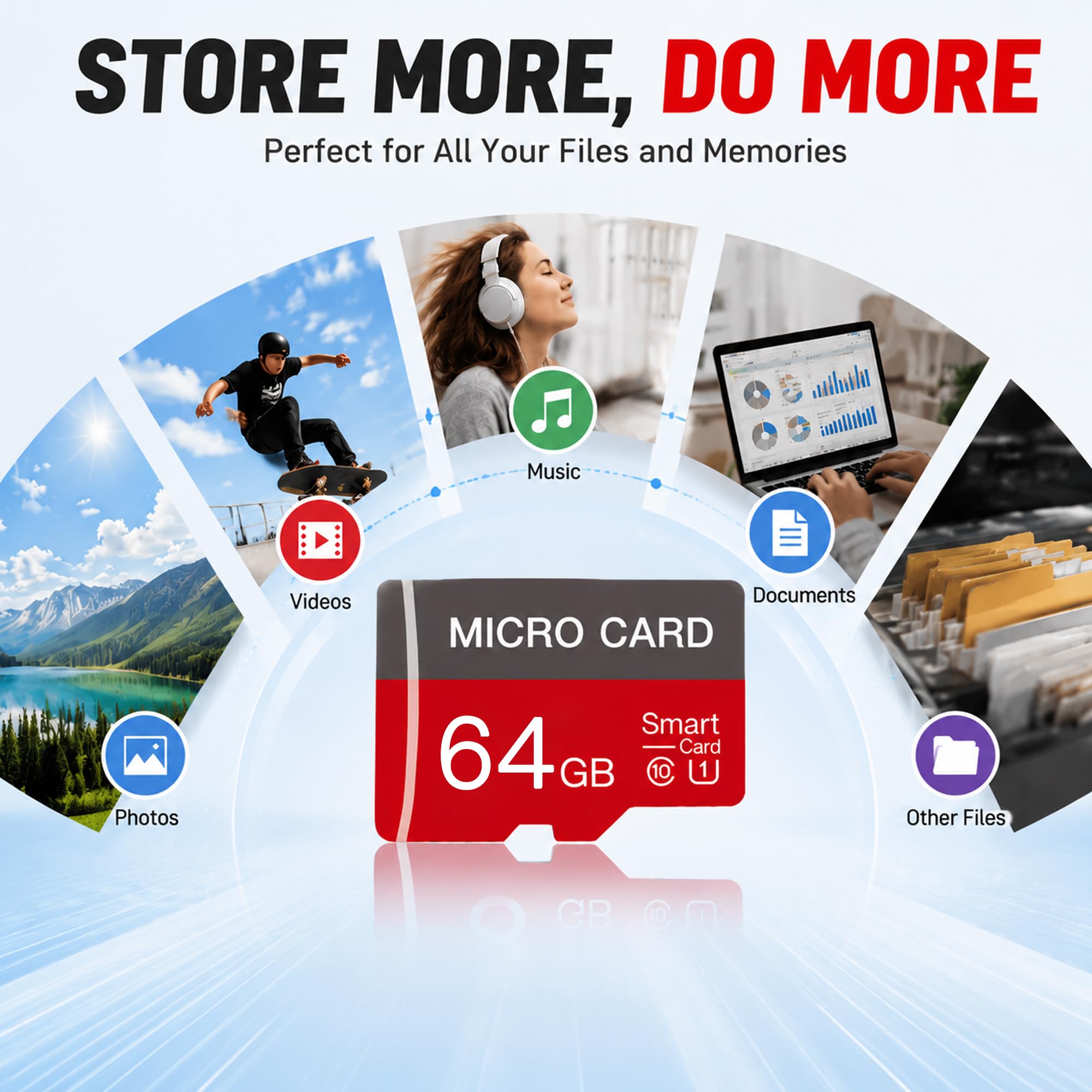 Confezione da 2 schede di memoria Micro SD da 64 GB, classe 10, U3, con adattatore per smartphone, tablet e fotocamere