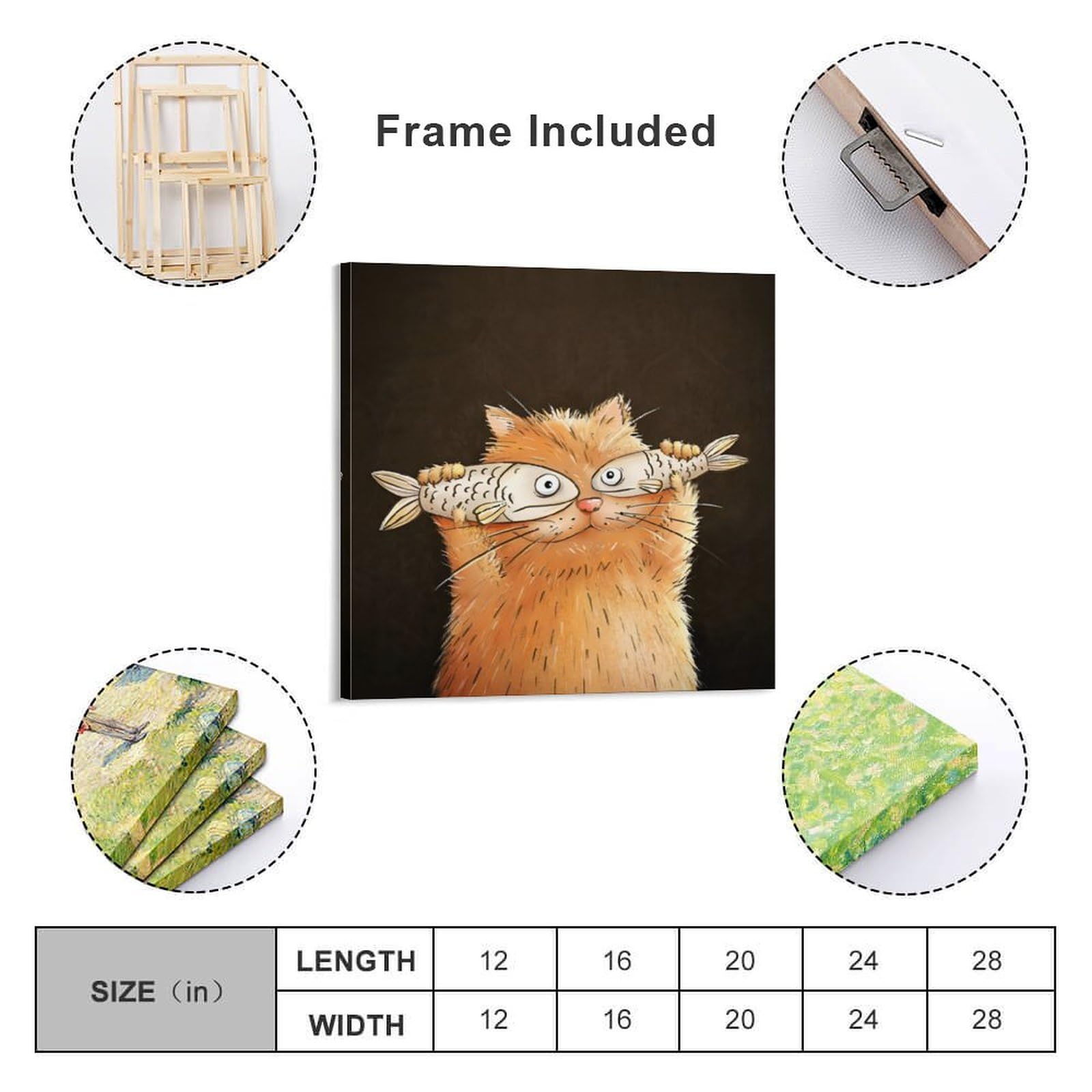 Amazon.co.jp: 面白い 猫と魚 ネコ柄 アニメの抽象絵画 アートポスター