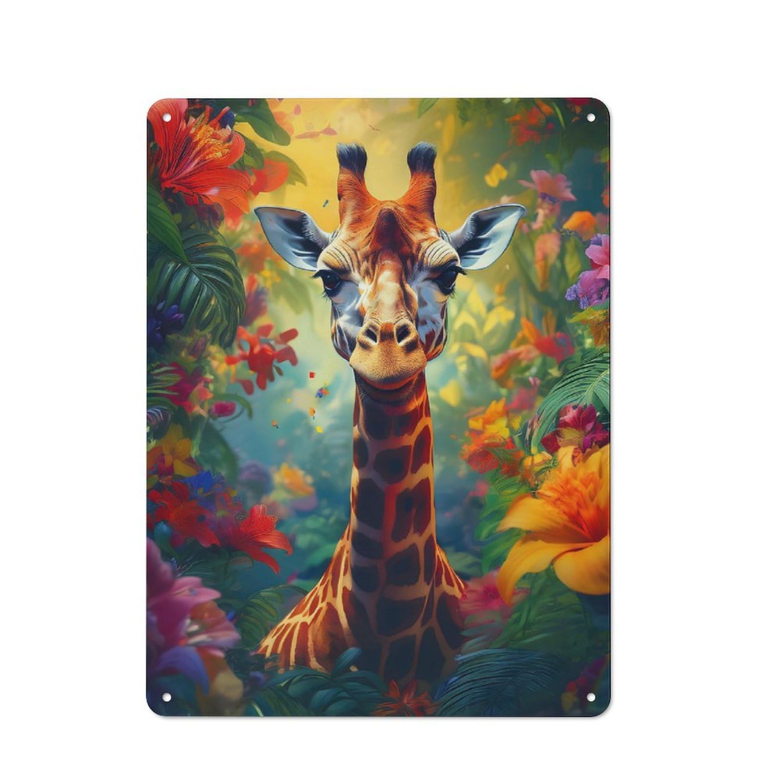 Retro Tin Sign 40x30cm Featuring Giraffe in Jungle Bloom for Home Bar Wall, for Collectors Decorating Home Bars And Entertaining Spaces