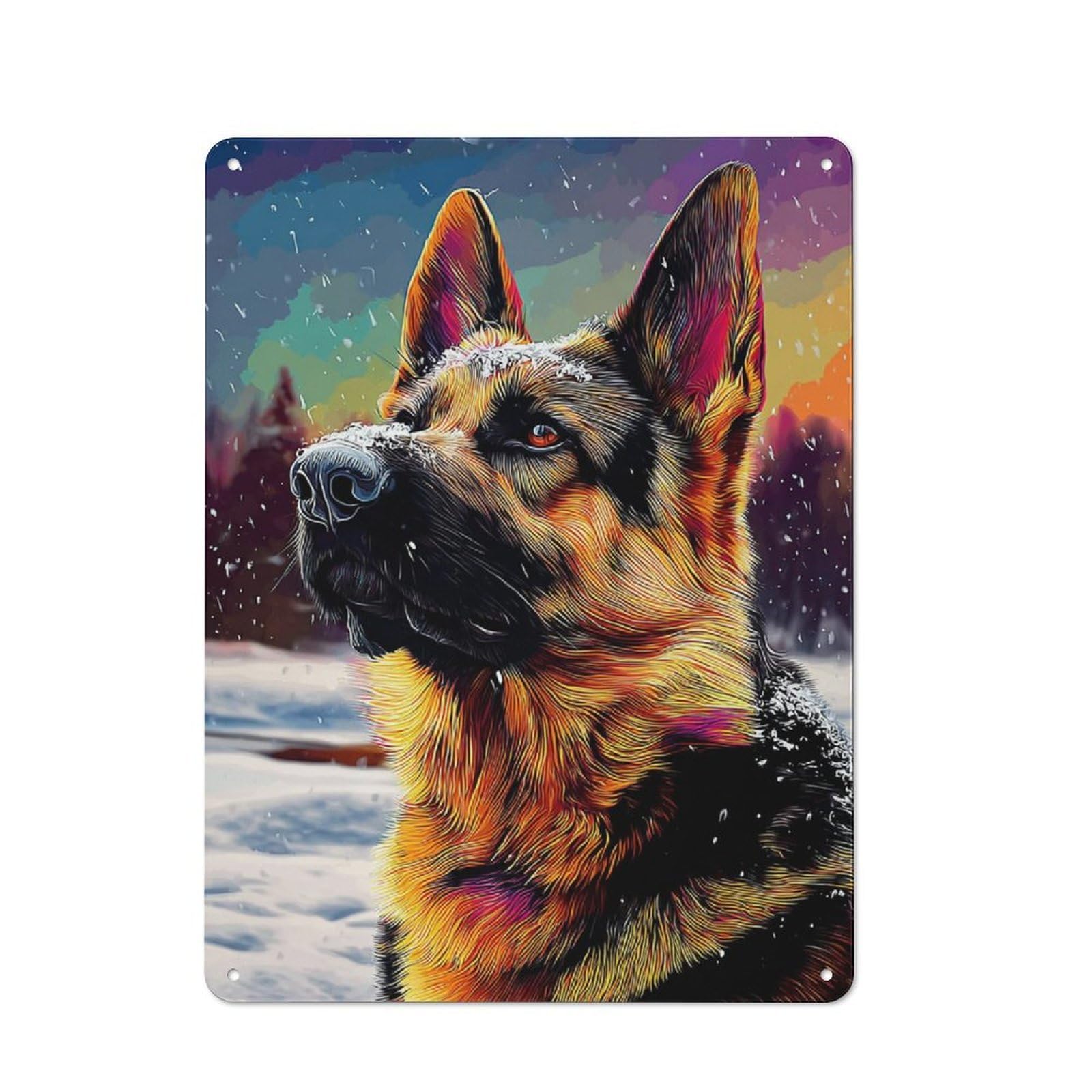 Winter German Shepherd Portrait-3 Old Style Metal Wall Decor 40x30cm, Decorative Tin Plaque for Cafe, Pub, Workshop Or Home Bar