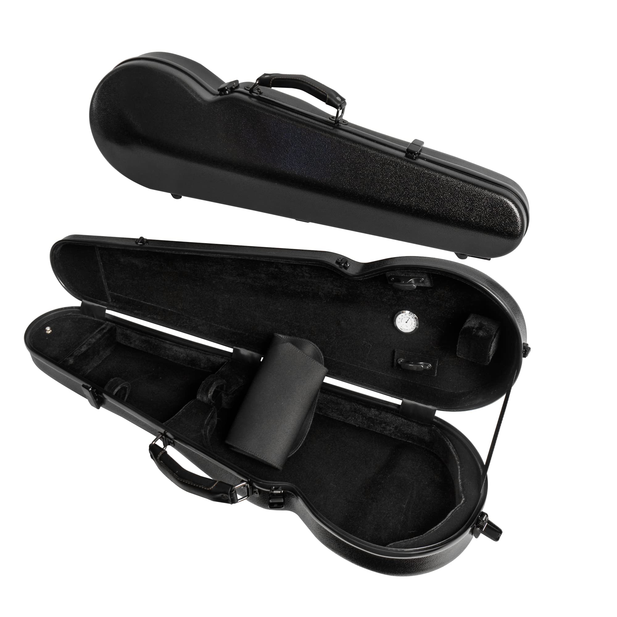 M MI & VI Classic Poly Carbon Shaped Violin Case (Full Size) 4/4 with Carry Straps | Hygrometer | Tough Shell - by MUSIC (Black)