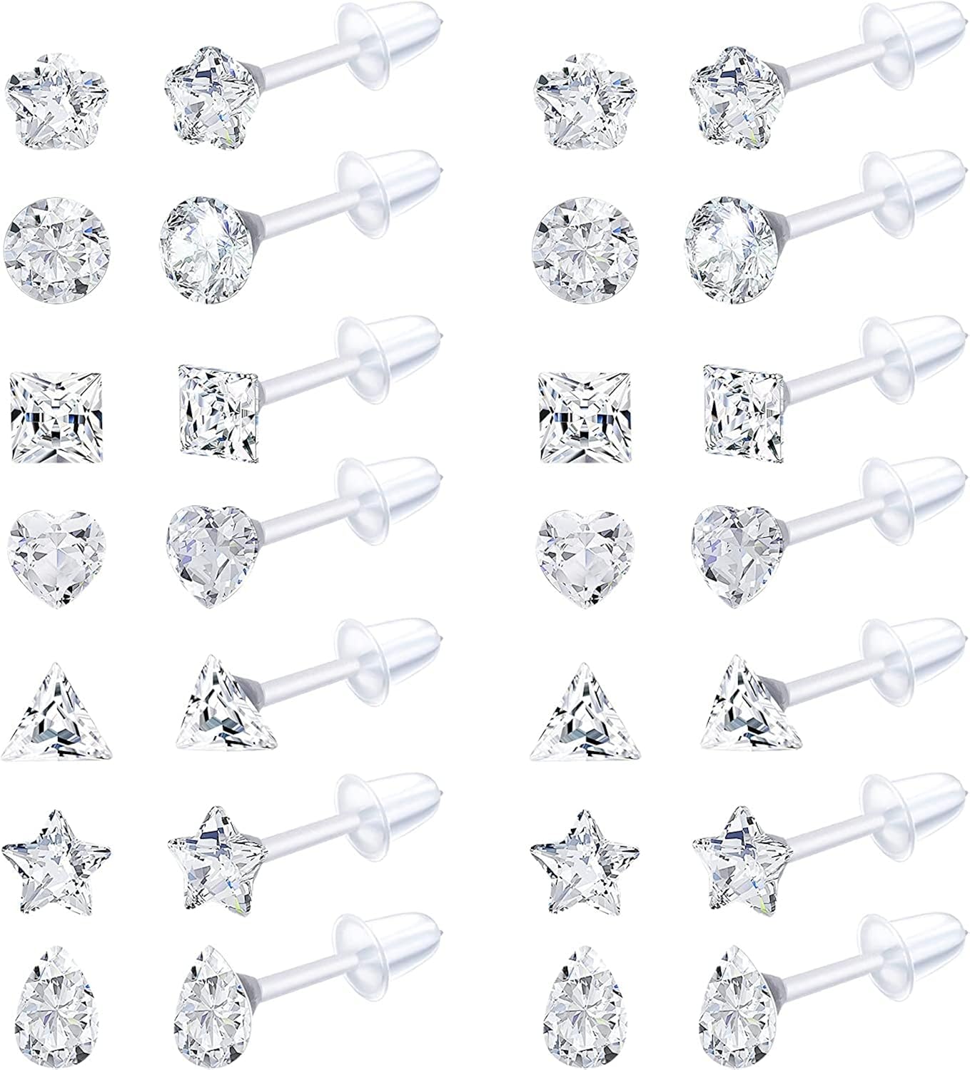 Adramata 14 Pares de Pendientes de Plástico Transparente para Mujer, Pendientes de Tuerca Acrílicos con Diamantes de Imitación, Retenedor de Perforación Transparente para Trabajo deportivo