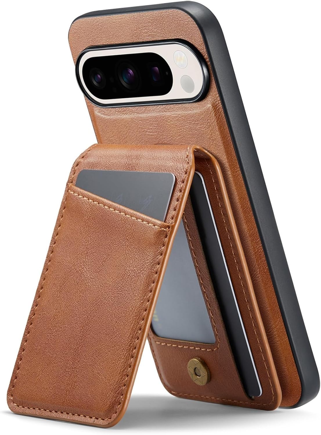 Leather Cover for Google Pixel 9 Pro XL/ 9 Pro/ 9, Magnetic Suction Card Holder Cover Wireless Charging, Removable Phone Case(Green,9 Pro XL)