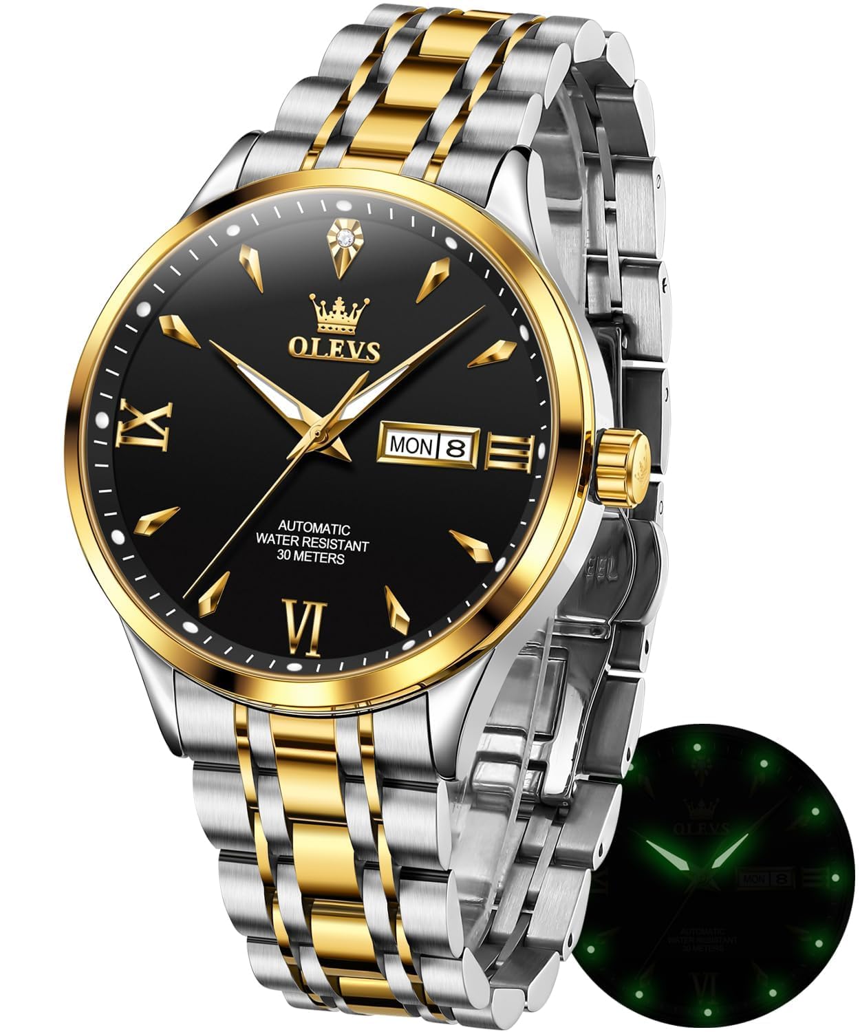 OLEVSAutomatic Watches for Men Self Winding Mechanical Wristwatch Luxury Business Stainless Steel Luminous Waterproof Calendar Watch