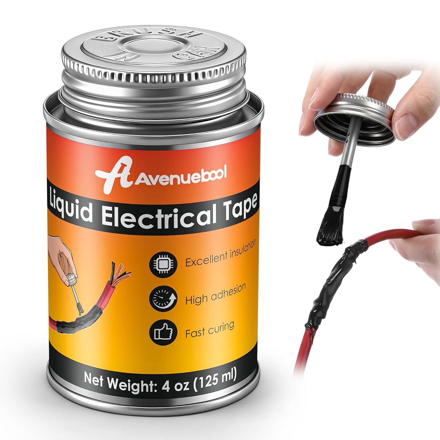 Liquid Electrical Tape 4oz Waterproof Liquid Tape Electrical Insulating Glue with Brush Cap, High Temperature Resistant Flexible Rubber Coating for Wires Cables, Plug, Automotive(Black)