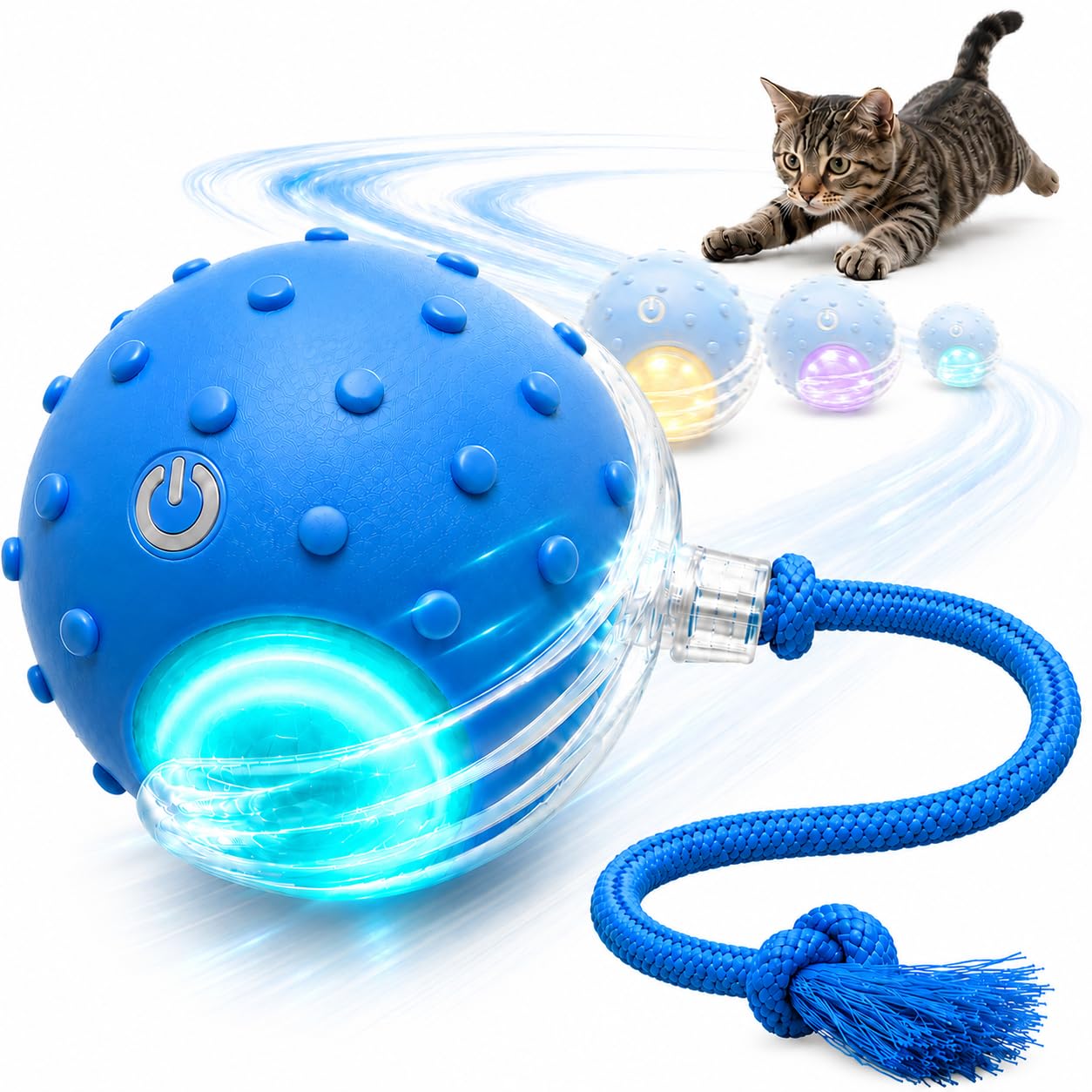 AWISH Interaktives rollendes Katzenballspielzeug, bewegungsaktiviertes Zwitscher-Spielzeug für Indoor-Katzen, schnell auf Teppich und Hartböden (Blau)