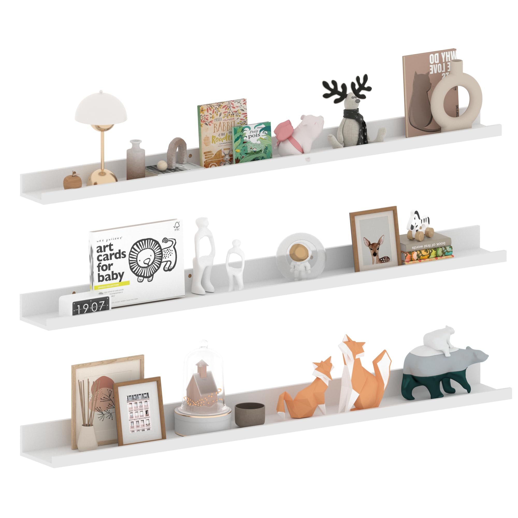 EXYGLO Juego de 3 Estanterias de Pared Madera Clásicos Modernos, 120cm Baldas Estanterias Pared Blanca para Salon, Cocina, Baño, Dormitorio, Ahorra Espacio en el Hogar.