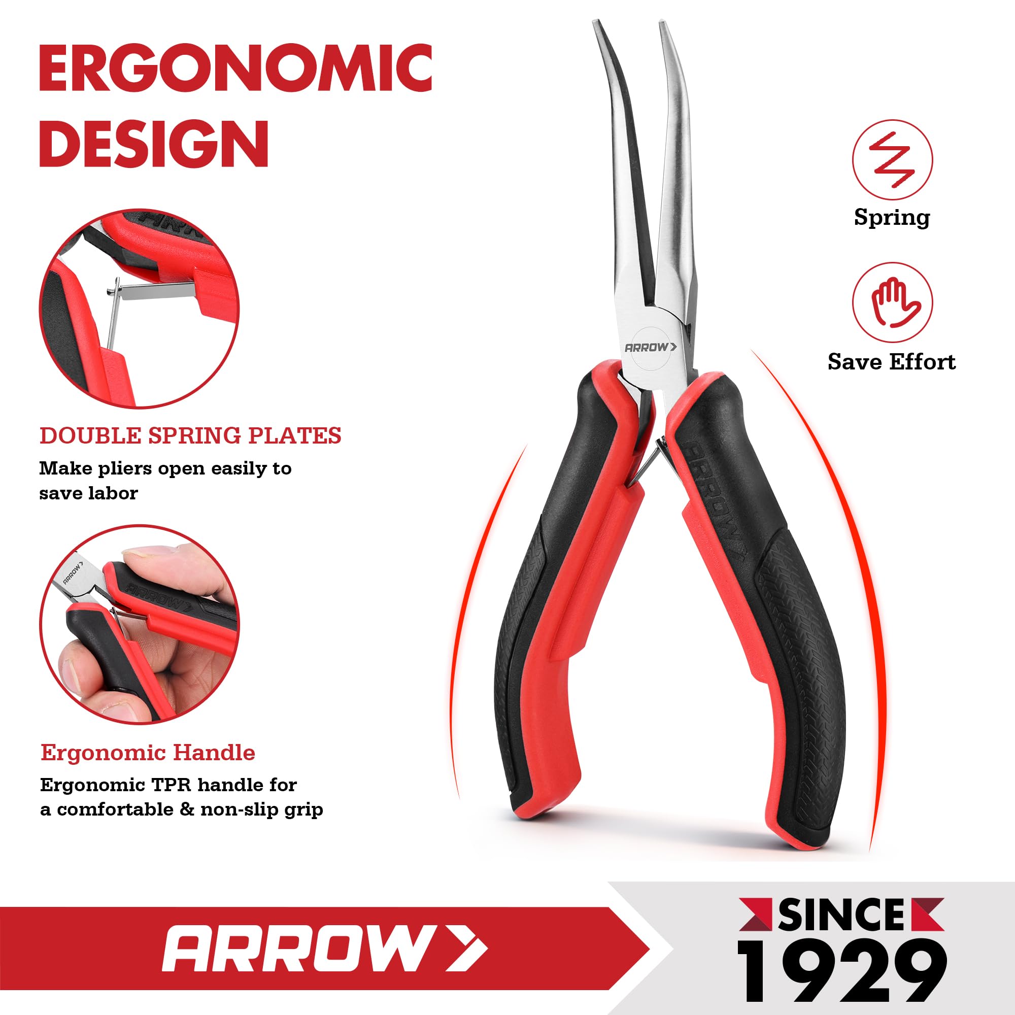 ARROW Set di 2 pinze ad ago, 15,2 cm, mini pinze a becchi lunghi e pinze a becchi curvi, pinze a becchi piccoli per la creazione di gioielli, impacchi di filo, piegatura di piccoli oggetti