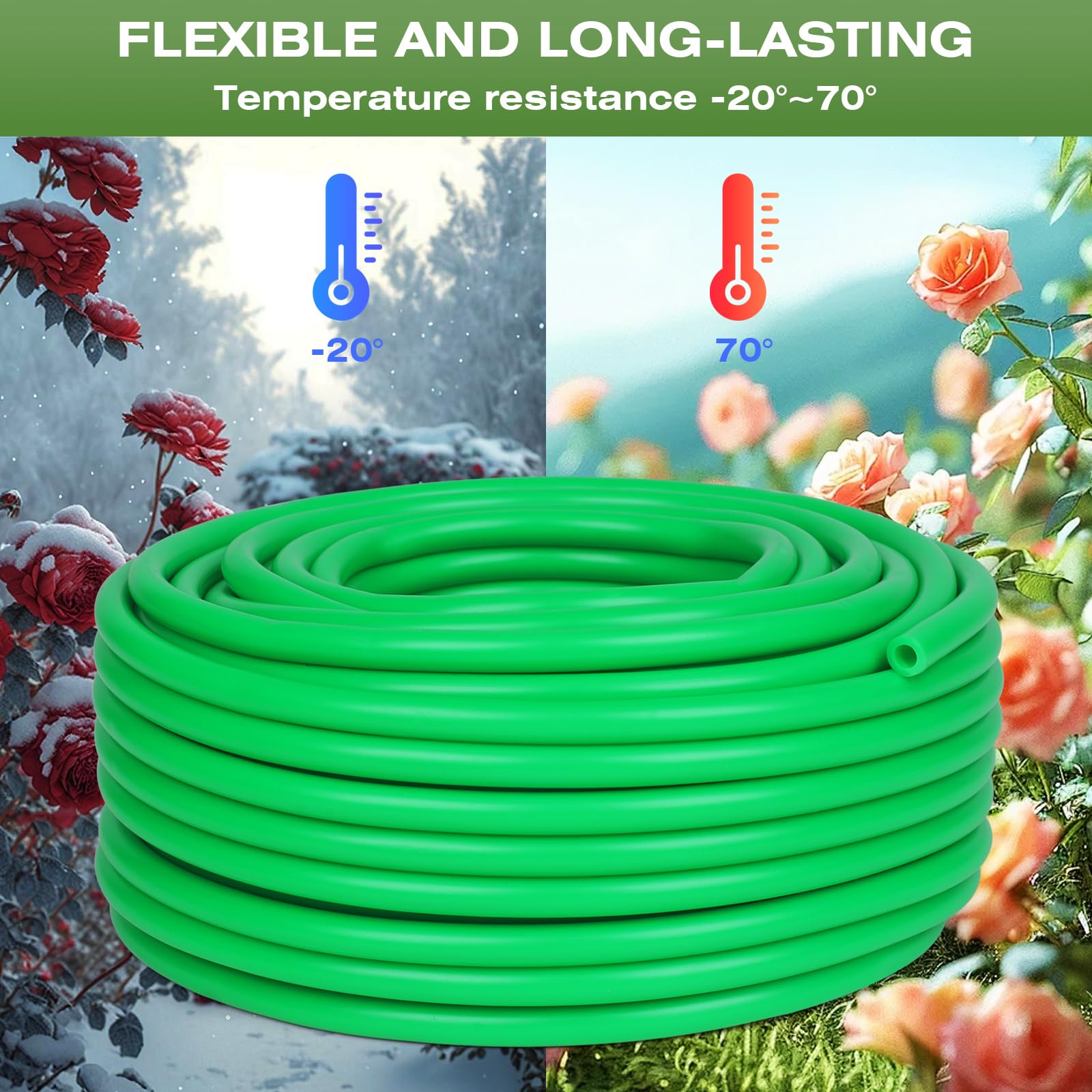 Manguera de riego por goteo de 1/4 pulgadas, manguera de distribución en blanco verde, perfecta para sistema de tuberías de riego de jardín, hidroponía, tubos de nebulización (500 pies)