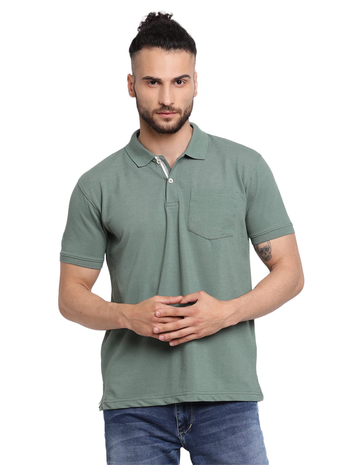 cantabil Men Maroon Cotton Blend Polo Neck Half Sleeve Solid T-Shirt (P-MTSH00038-BURGUNDY)-picture-27