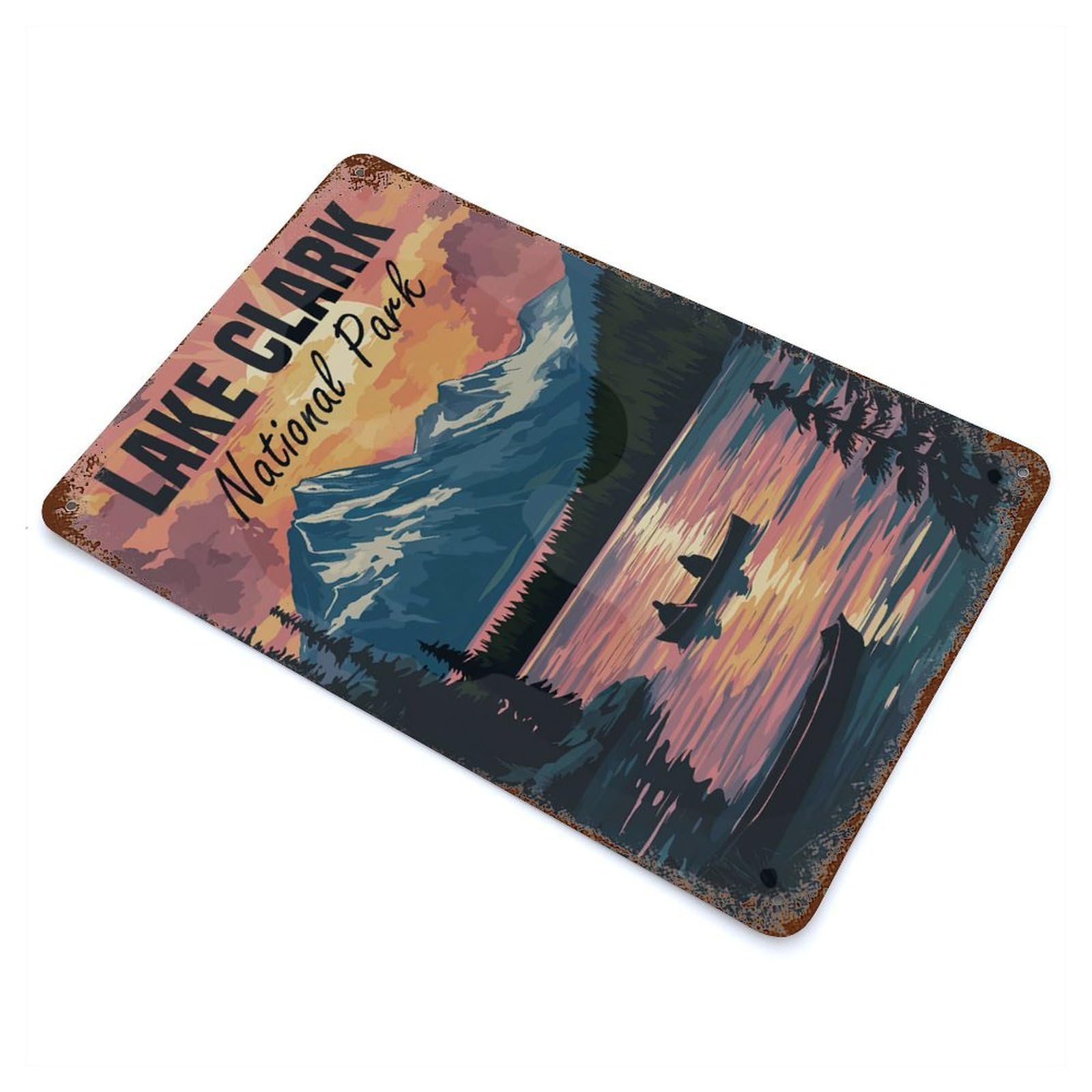 Lake Clark National Park Rust Effect Tin Sign 11.8"x7.9", for Bistro, Counter And Cafe Decor, Decorative Metal Wall Art