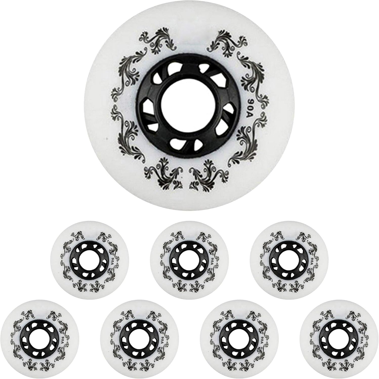 Confezione da 8 ruote di ricambio per pattini in linea da esterno, 90 A, freestyle, resistenti, 72 mm, 76 mm, 80 mm, per pattini a scelta (bianco, 76 mm)