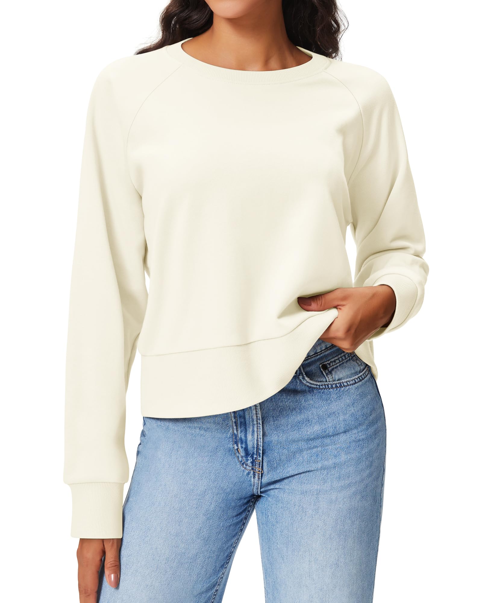 Stelle Cropped Sweatshirts for Women Cotton Raglan Sleeve Crop Tops Crewneck Pullover Sweat Shirts