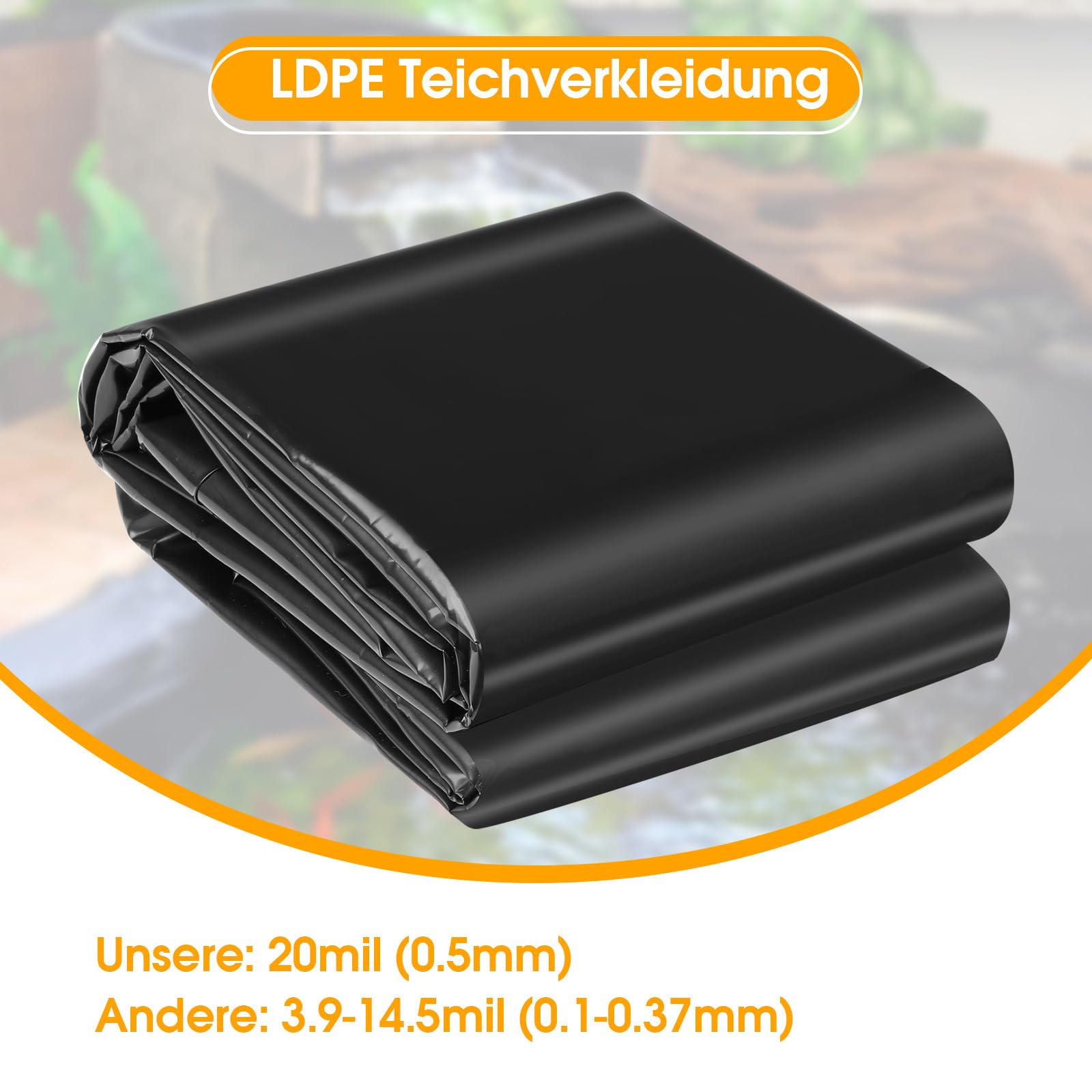 TezhiIe Teichfolie LDPE schwarz, langlebig, faltbar & reißfest Fischteichfolie, 79“x157 Teichfolien Schwerlast für Fischteich, Wasserfall, Koi Teiche, 0,5 mm/20 Mil Dicke (2 * 4)