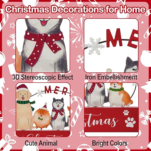 Miniatura 3 de Decoraciones de Navidad para el hogar, decoración de Navidad, letrero de madera lindo para perro con hierro, rústico de granja, bloque de mesa
