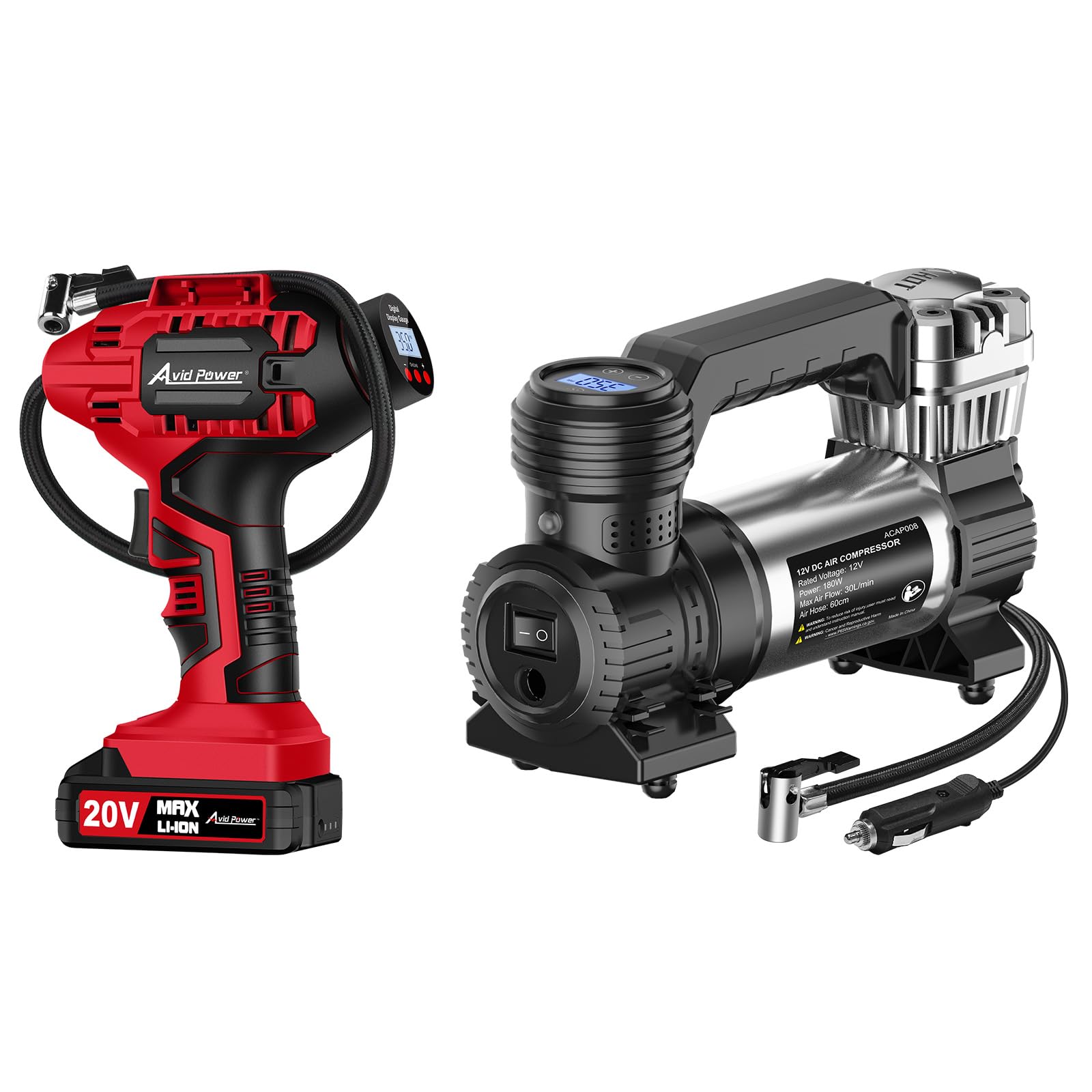 Amazon.com: Avid Power 20V Cordless Tire Inflator Bundle with 12V DC ...