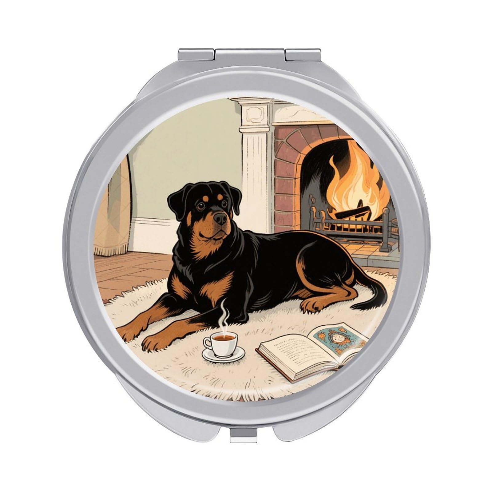 VstaDank Rottweiler Dogs Travel Makeup Mirror 2 X /1 X Magnifying Mini Vintage Pocket Mirror for Purse Small Portable Folding Small Round Mirrors Portable Vanity Mirrors for Women