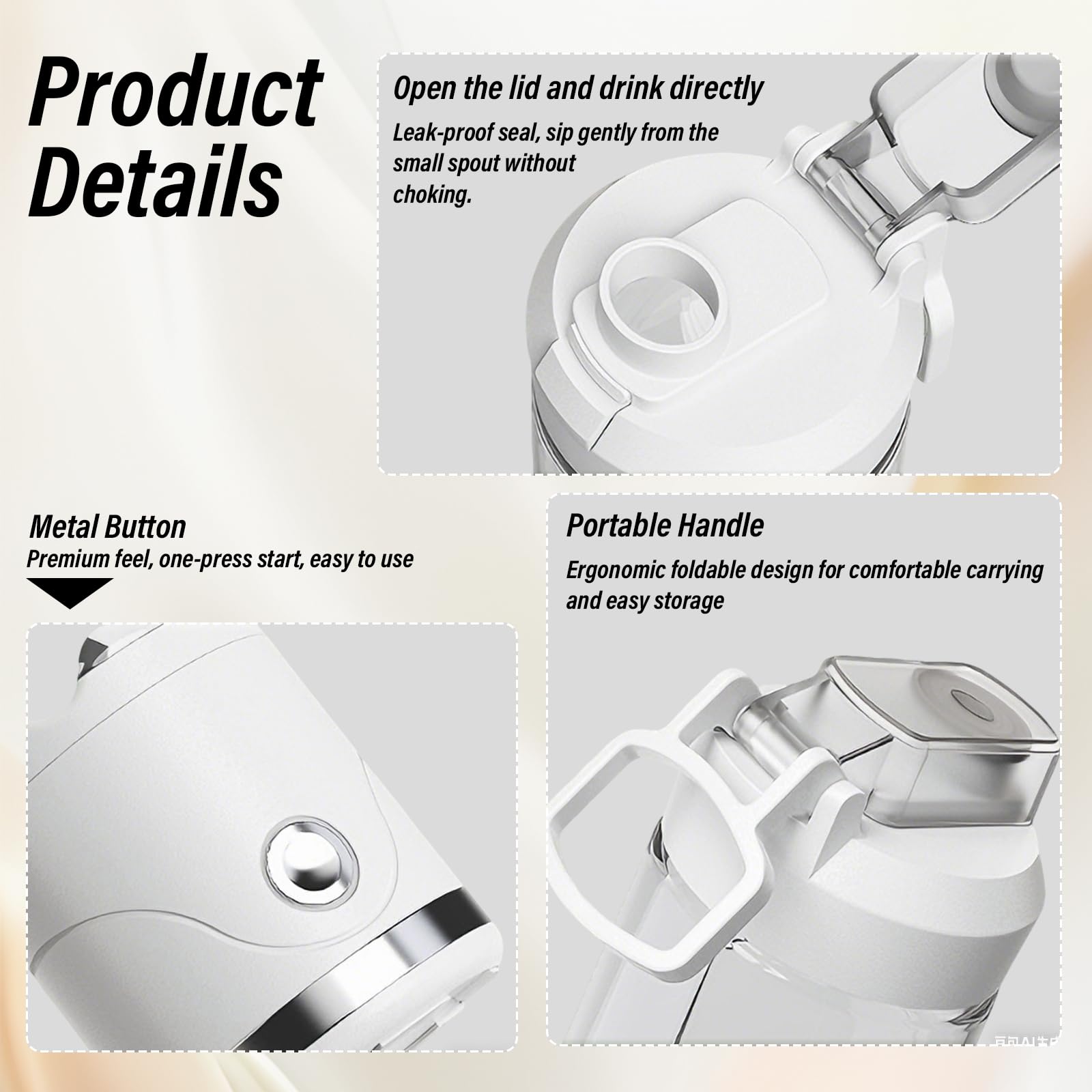 Frullatore portatile, frullatore personale da 650 ml, ricaricabile tramite USB-C, 6 lame in acciaio inox, tritura ghiaccio, senza BPA e bottiglia da viaggio ermetica, per casa, palestra, ufficio