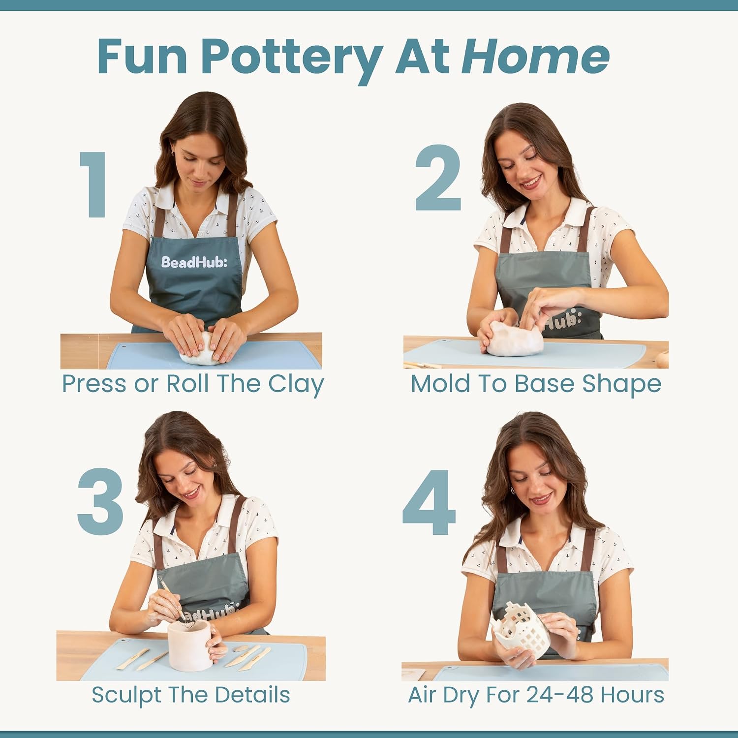 2.2LBS Air Dry Clay - Modeling Clay for Pottery, No Bake No Kiln Required | 1kg Airdry Clay for Beginners Pottery Kit Adults DIY Art Craft Set Project (White)