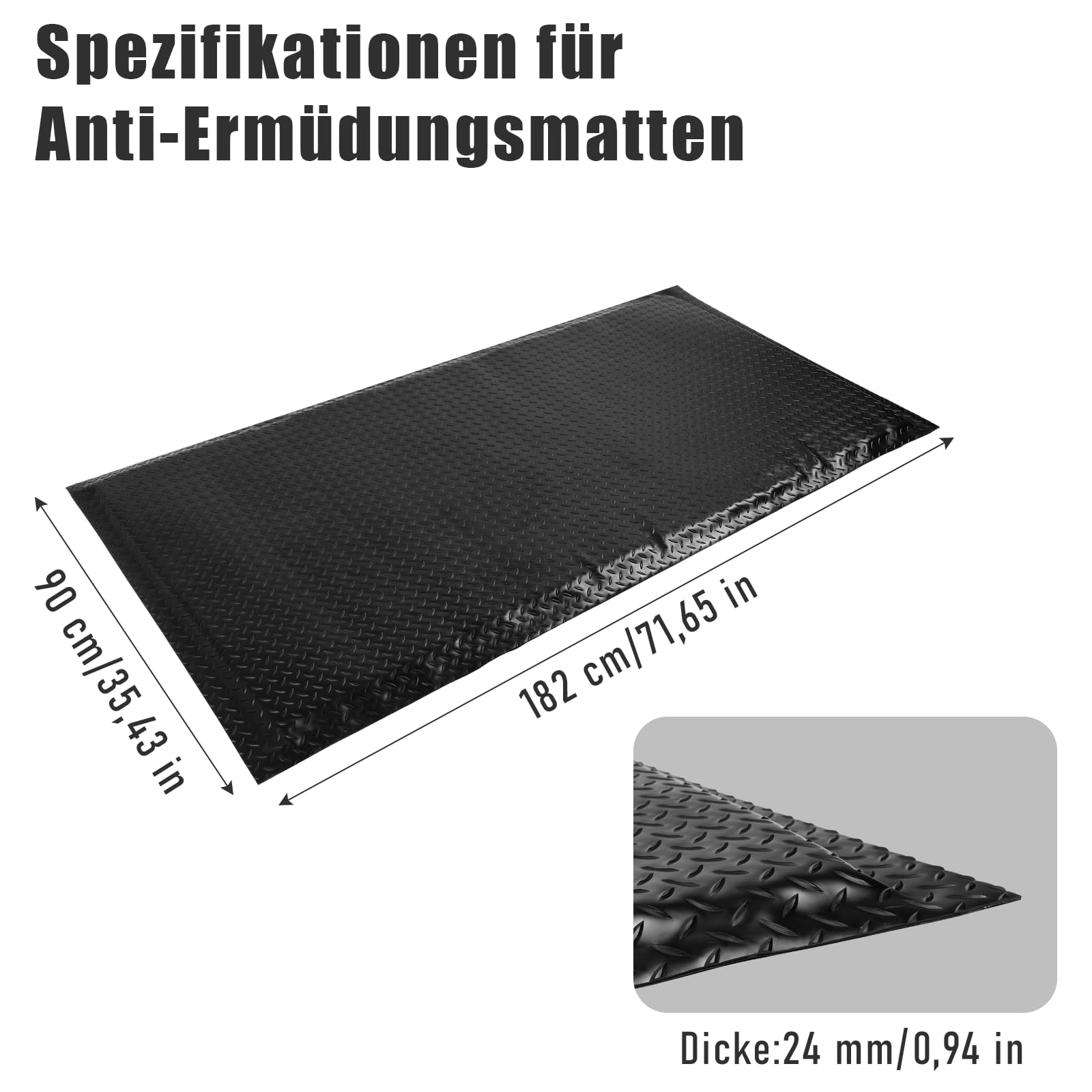 Anti Ermüdungsmatte für Steharbeitsplätze, Ergonomische Arbeitsplatzmatte Anti Fatigue Stehmatte, 90 x 182 cm Antimüdigkeitsmatte, Steh-Schreibtisch Fußmatten für Werkstatt, Fließband